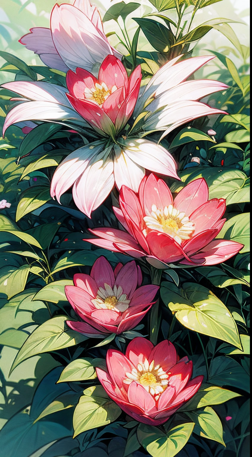A ladybug traverses the surface of a May flower, its vibrant red against the flower's pastel hues, the flower nestled in a lush meadow surrounded by other wildflowers, soft sunlight filtering through the leaves, evoking a sense of nature's harmonious balance, Digital illustration, graphics tablet, Adobe Illustrator,