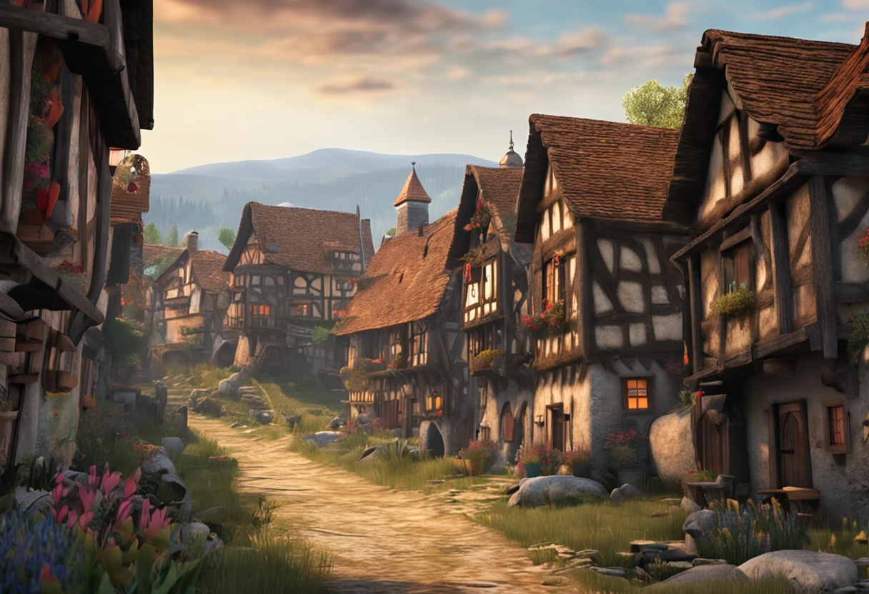 realisitic、medieval village、horizon