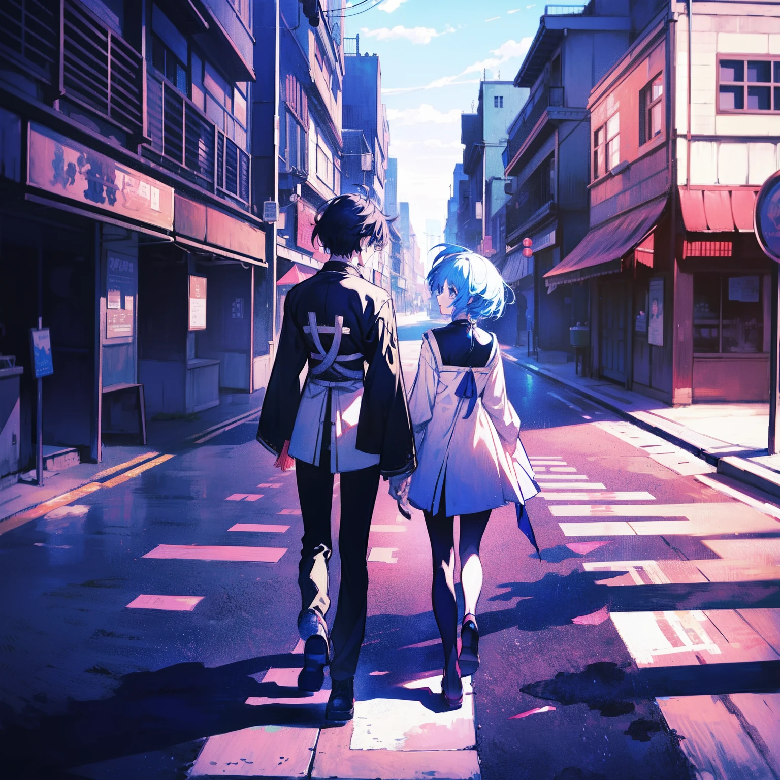 Anime a boy and a girl,The girl turned to leave,The boy looks at the girl's back,standing on a street curb,Anime moe art style, Anime art wallpaper 8 K, young anime man, High quality anime art style, style of anime4 K, 2 d anime style, Anime art wallpaper 4k, Anime art wallpaper 4 K, Handsome anime pose, Best anime 4k konachan wallpaper, 4K anime wallpaper