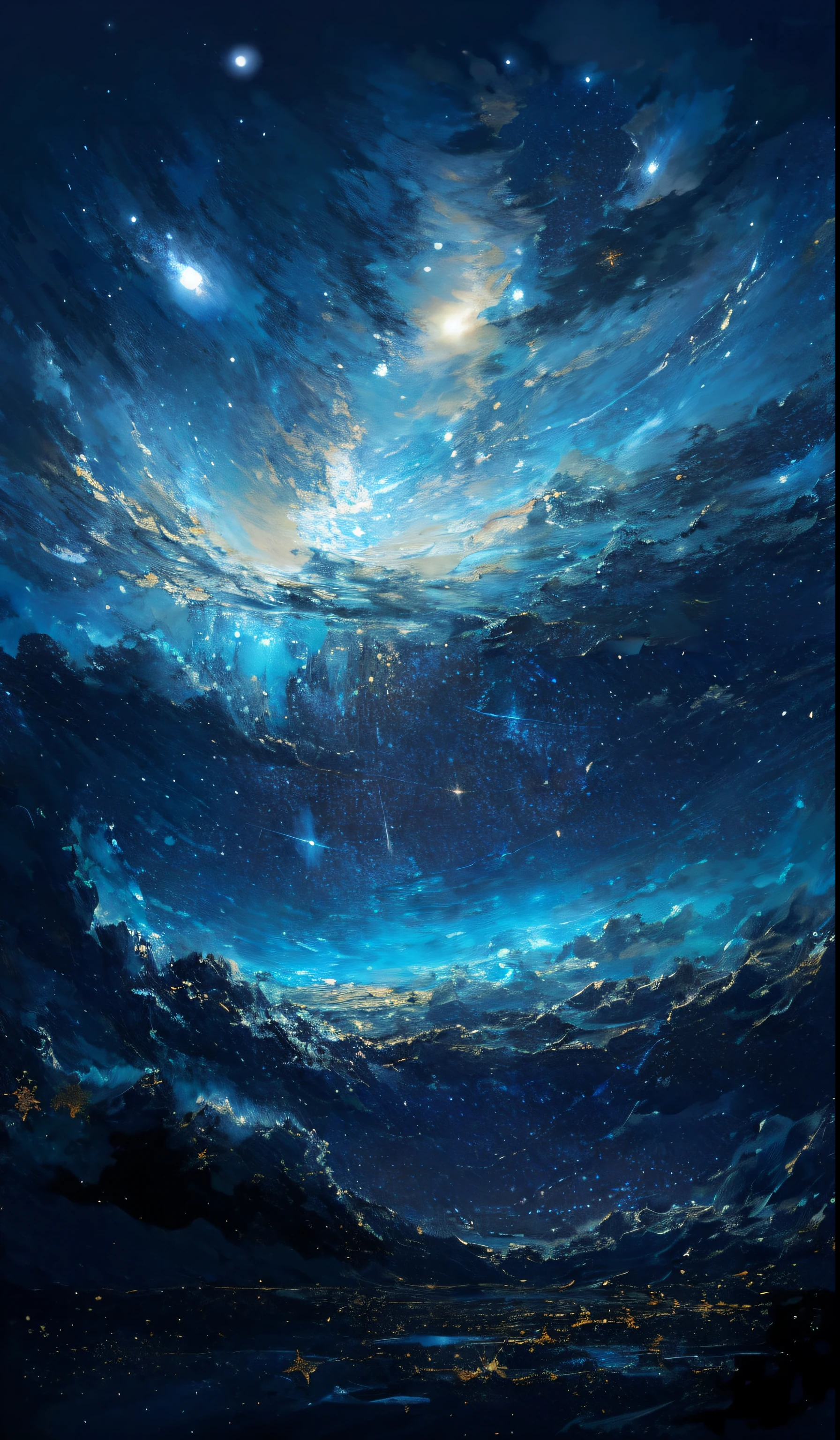Starry sky with stars and clouds, baroque painting. star lit sky, sky strewn with stars, cosmic starry sky, Cosmos Sky, starrysky, tranquility of the endless stars, painting of a dreamscape, galactic landscape, Beautiful night sky, stary night painting, with the sky full of stars, detailed dreamscape, stellar sky, Starry Night Sky
