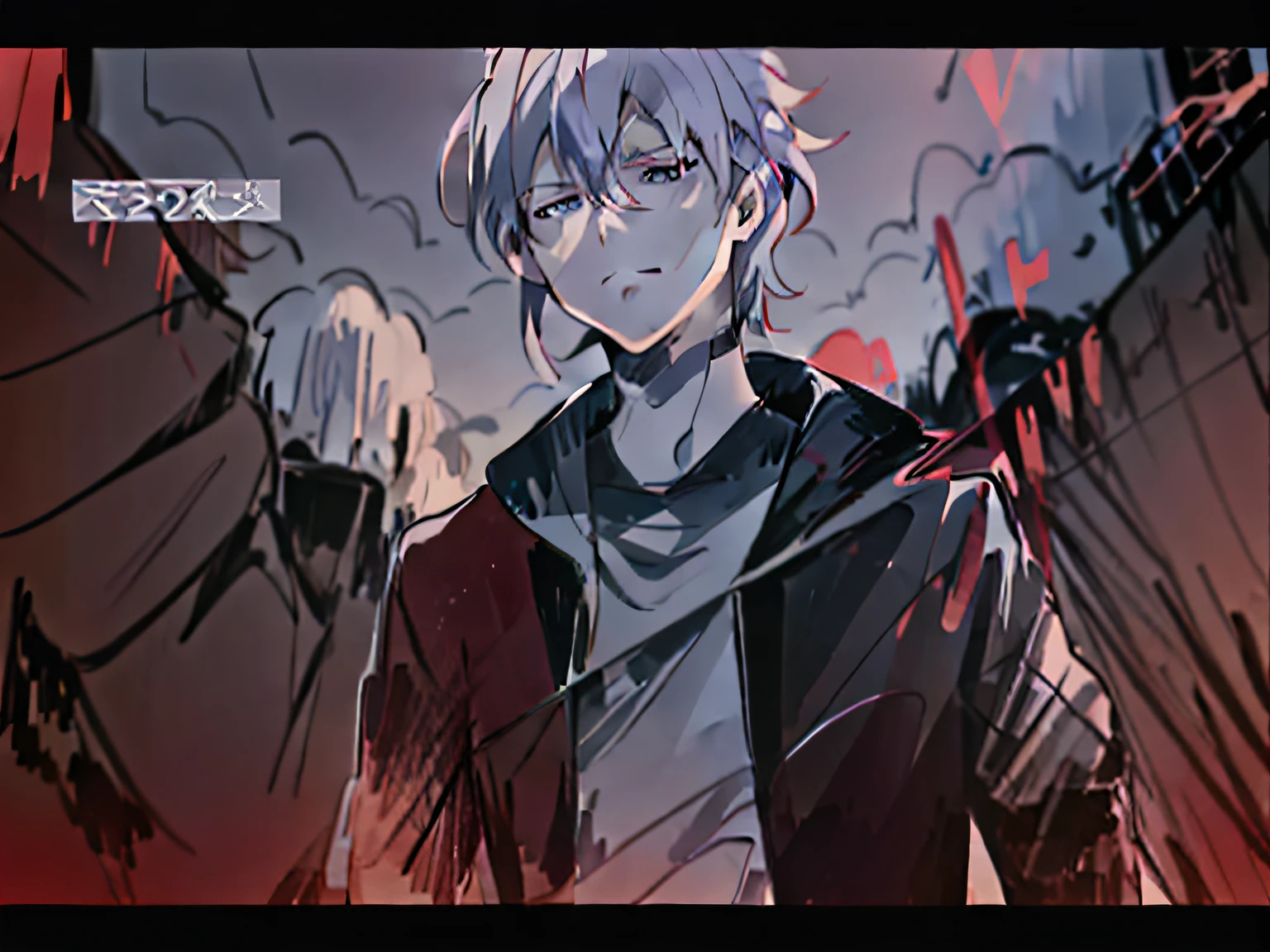 Anime anime characters standing in front of red background with white hair and blue eyes, anime style like fate/stay night, Best anime 4k konachan wallpaper, author：Shitao, kaworu nagisa, gapmoe yandere grimdark, nagito komaeda, High Quality Anime Art Style, screenshot from the anime film, anime moe art style