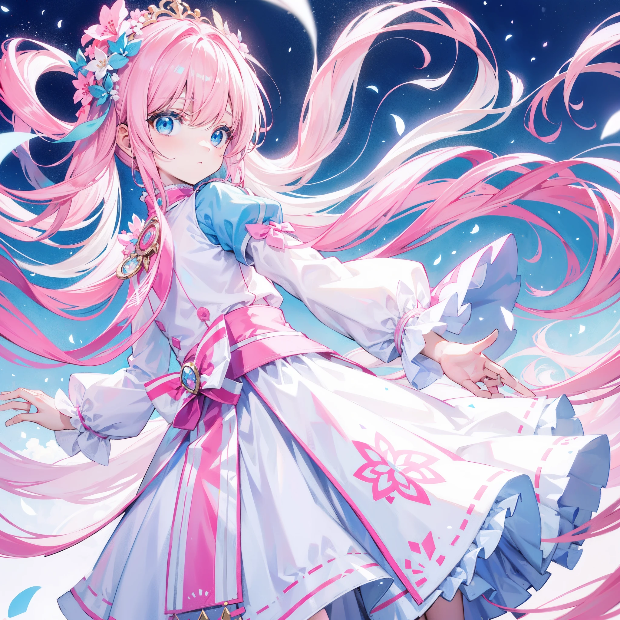 Long hair with light pink and white,Blue, White and pink clothes,She is a cute and cute girl,Transfer sister,It looks very light and gentle