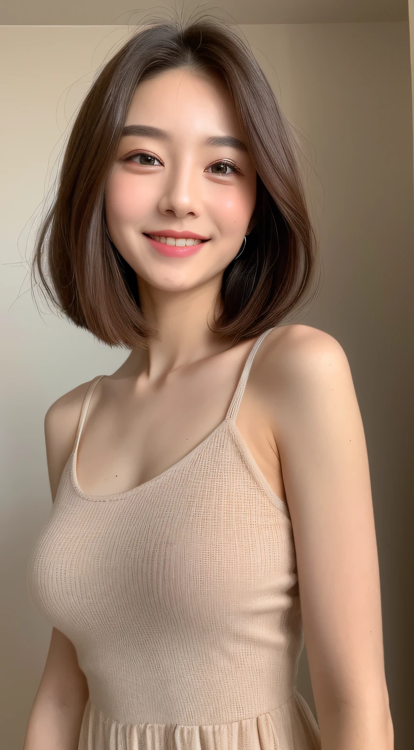 ((Best Quality, 8K, Masterpiece: 1.3)), 1girl, Slim Abs Beauty: 1.3, (Hairstyle Casual, Big Breasts: 1.2), Dress: 1.1, Super Fine Face, Delicate Eyes, Double Eyelids, Smile, Home