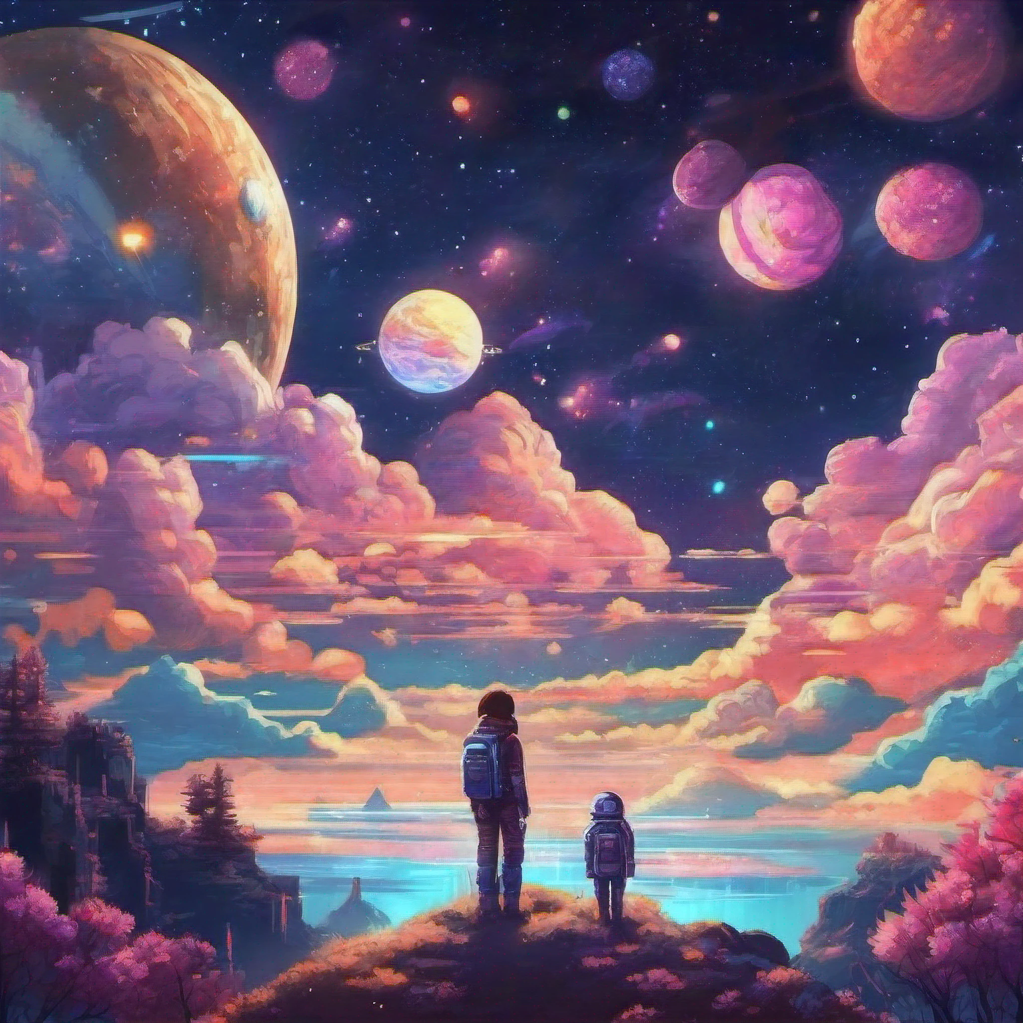 kawaii style, create an interstellar artwork, (masterpiece, best quality, absurdres), ((fantasy art)), prismatic, illustration