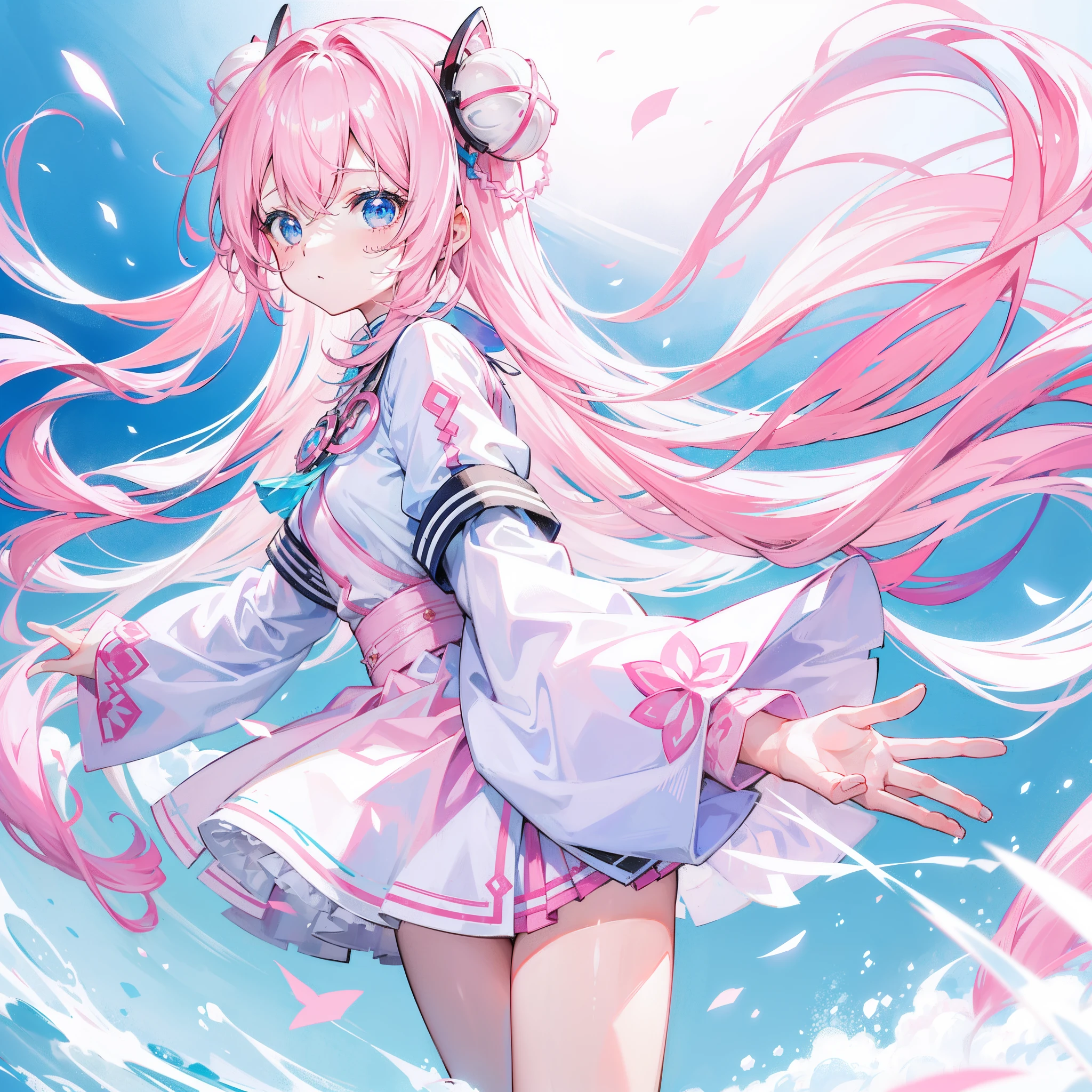 Long hair with light pink and white,Blue, White and pink clothes,She is a cute and cute girl,Transfer sister,It looks very light and gentle