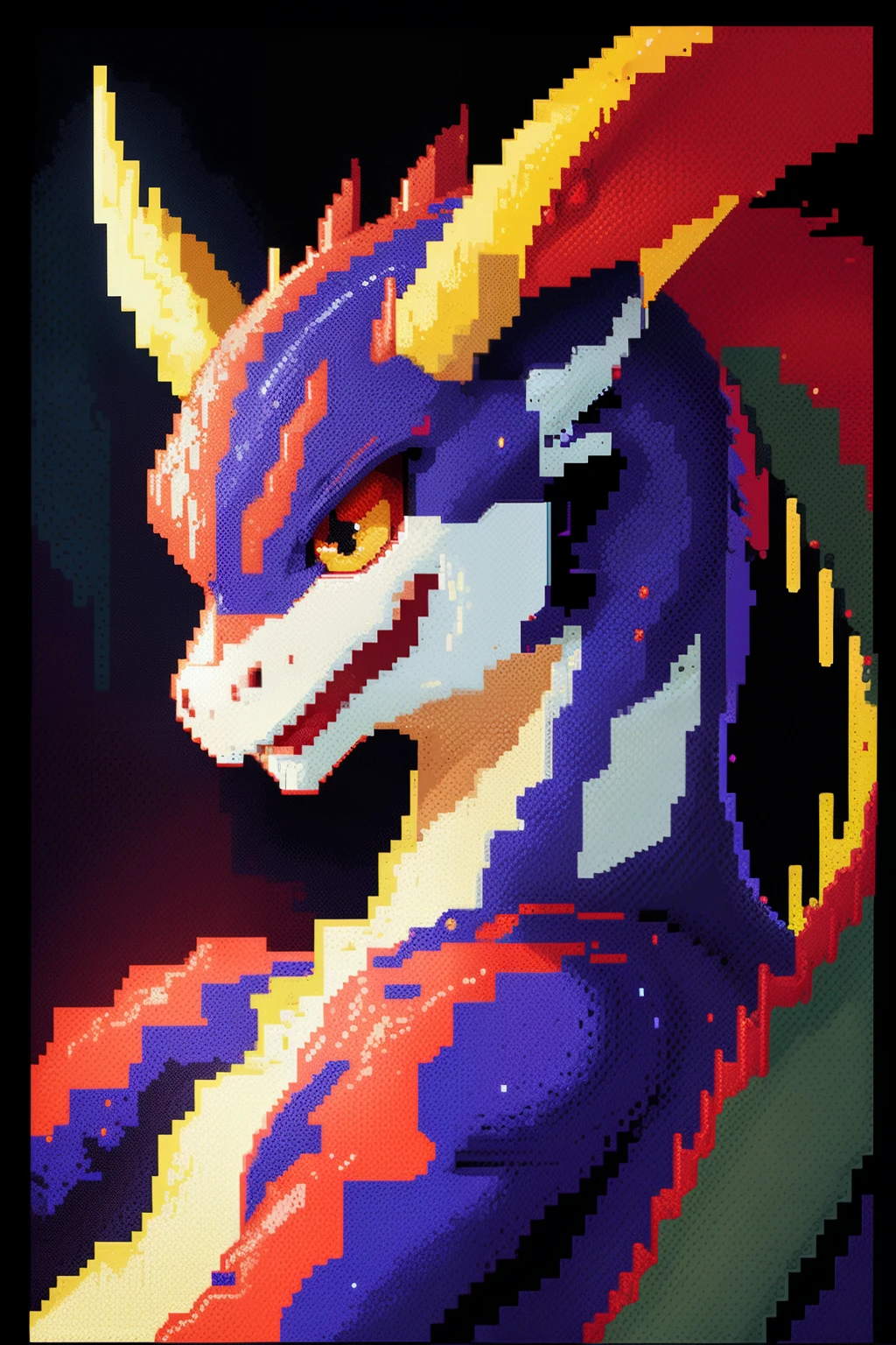 Close-up of pixel image of dragon, Dragon pixel art, 1 0 0 0 x 1 0 0 0 pixel art, pixel art sprite, videogame sprite, high quality pixel art, Pixel art vintage Digimon bitmap, For red and blue Digimon, Pixel uh, 32-bit pixel art, vintage art, pixel art 8 - bit, pixelart style