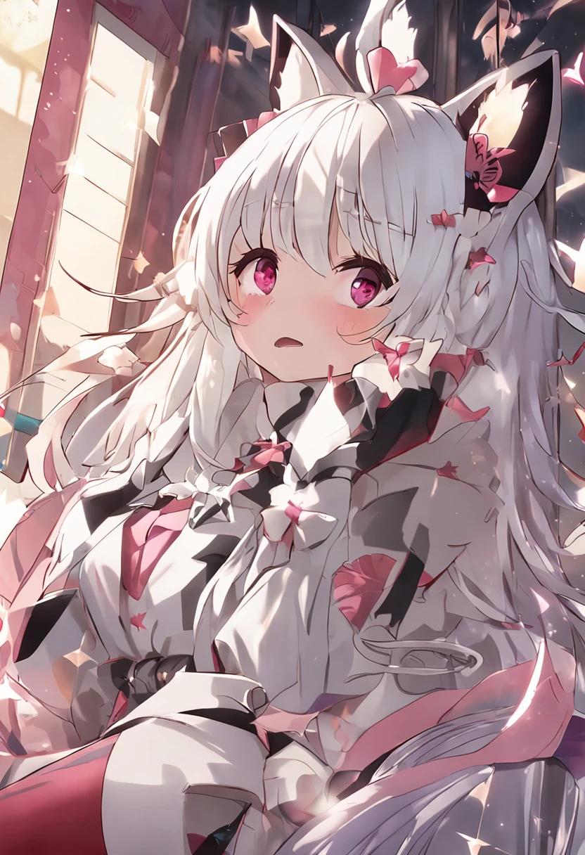Animal-eared with long white hair over lacquered socks