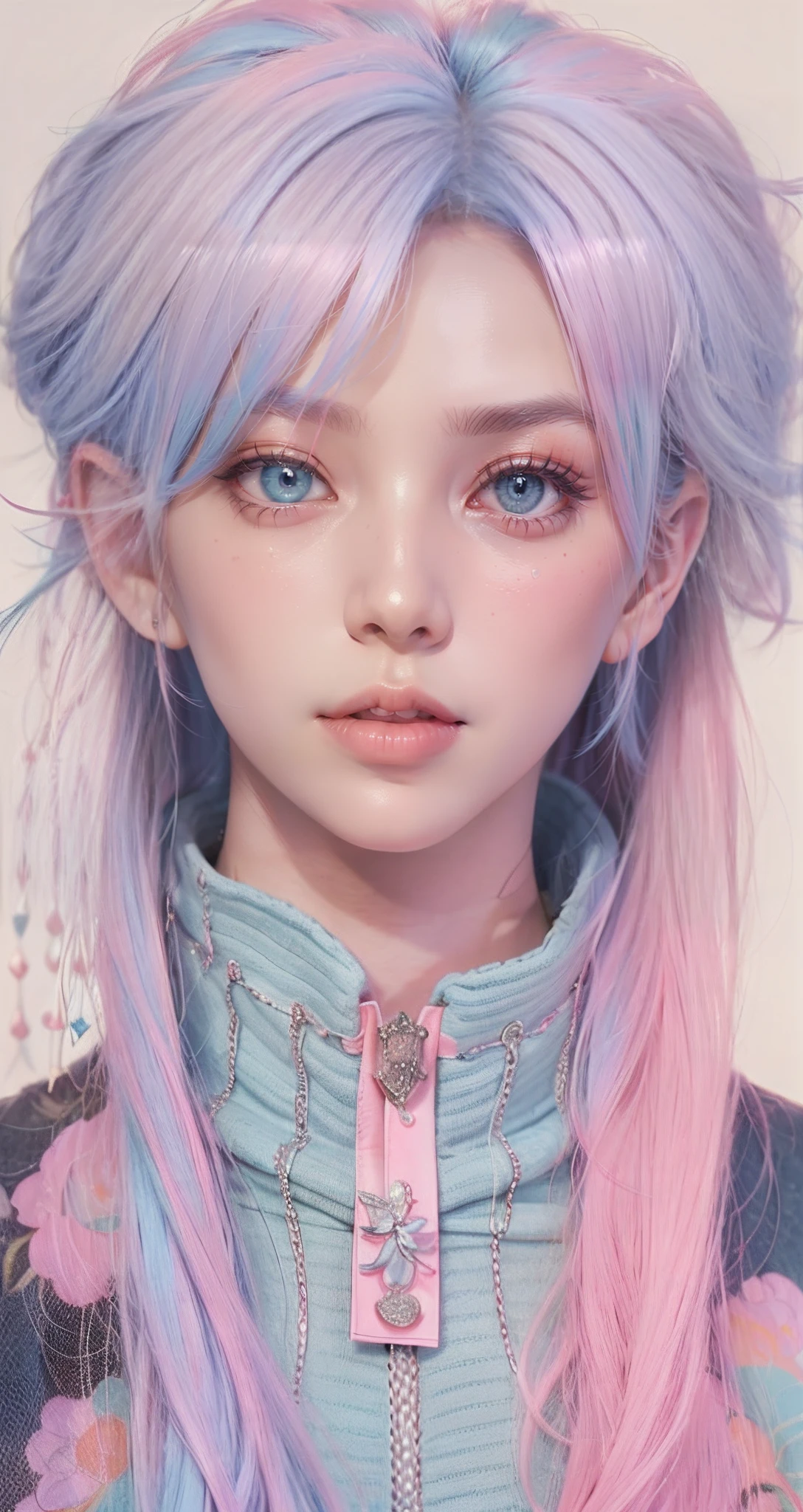 ((Male and female couples)), window, Idol Photos, Magazine covers, Photos of actors, Professional Photos, Height difference, tall male, Happiness, youthfulness, extra detailed face, detailed punk hair, very detailed character, inspired by Sim Sa-jeong, Cai Xukun's, detailed realistic faces, highly detailed realistic face, high detailed face anime, realistic detailed face, Accurate detailed face, attractive androgynous humanoid, Cool Korean fashion in black, ((With a man with light blue hair)), ((Woman with pink hair)), ((Woman with long hair below waist)), ((Man with short hair over ears)), ((Pink hair woman with gentle expression)), ((Man with light blue hair with wild expression)), high-level image quality, ​masterpiece, Photographed so that the whole body can be seen, Photographed to make clothes look beautiful, Take your eyes off, ((two individuals)), ((British couple))