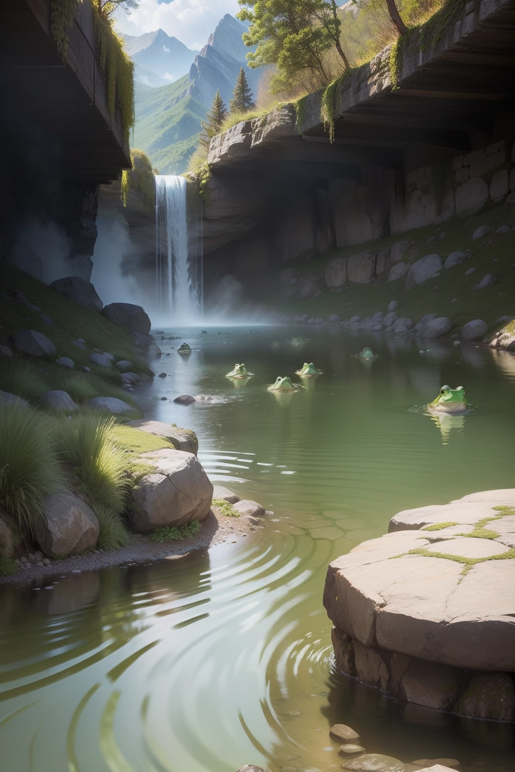 Ten miles of frogs come out of the mountain spring