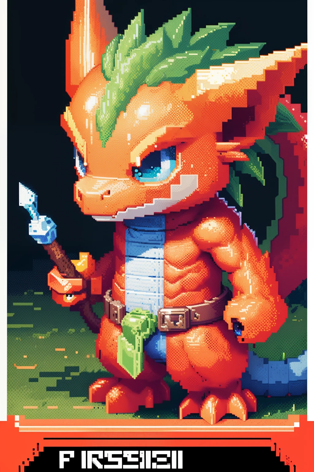 Close-up of pixel image of dragon, Dragon pixel art, 1 0 0 0 x 1 0 0 0 pixel art, pixel art sprite, videogame sprite, high quality pixel art, Pixel art vintage Digimon bitmap, For red and blue Digimon, Pixel uh, 32-bit pixel art, vintage art, pixel art 8 - bit, pixelart style