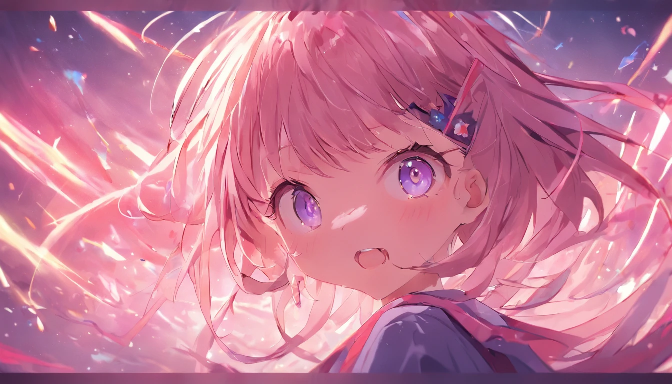 streaked hair, hime cut, bangs, hair strand, comb over, flower on head, mole under eye, gradient eyes, blush, yandere, excited, anime style, god rays, first-person view, textured skin, high quality, 8k, masterpiece, super detail, high details, award winning, best quality, highres