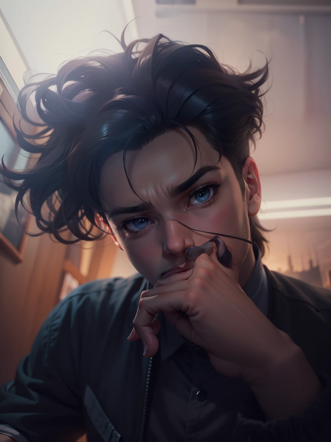 a sad and despondent young man with his head down in profile