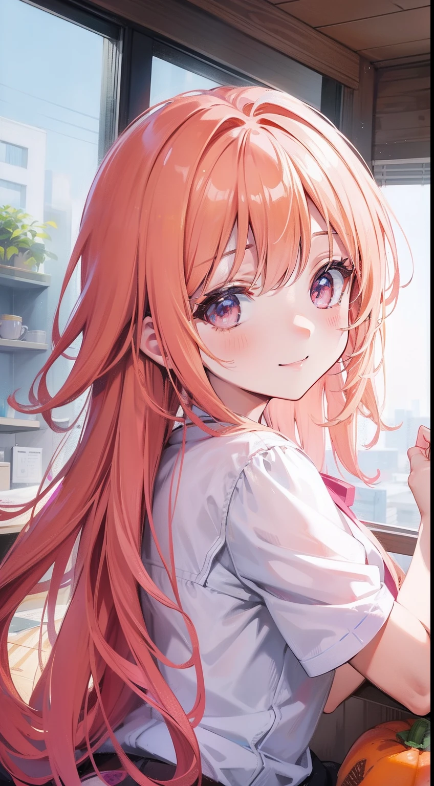 (hoang lap,A high resolution,ultra - detailed),1girll,Sweet potato pink blonde color,Smile back