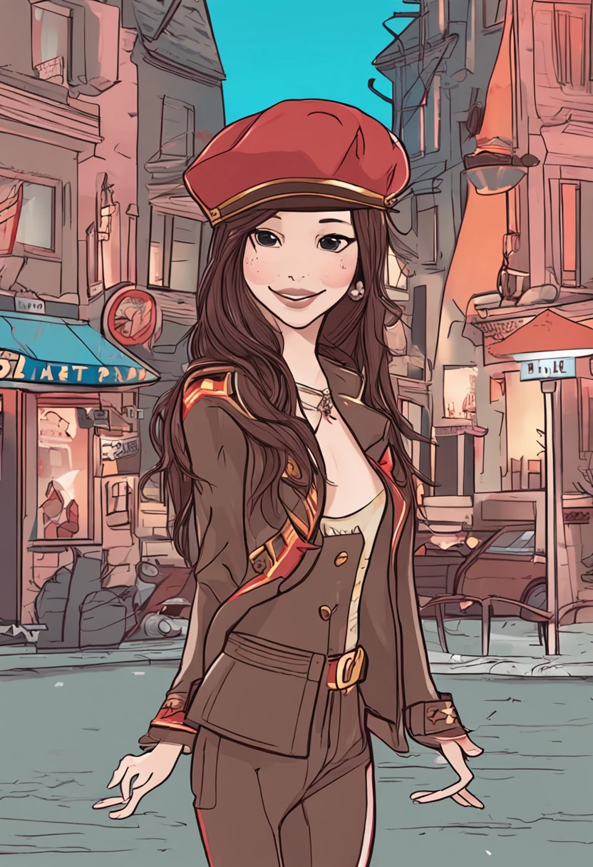beret，Princess cut，brunette color hair，1girl，Iron Cross