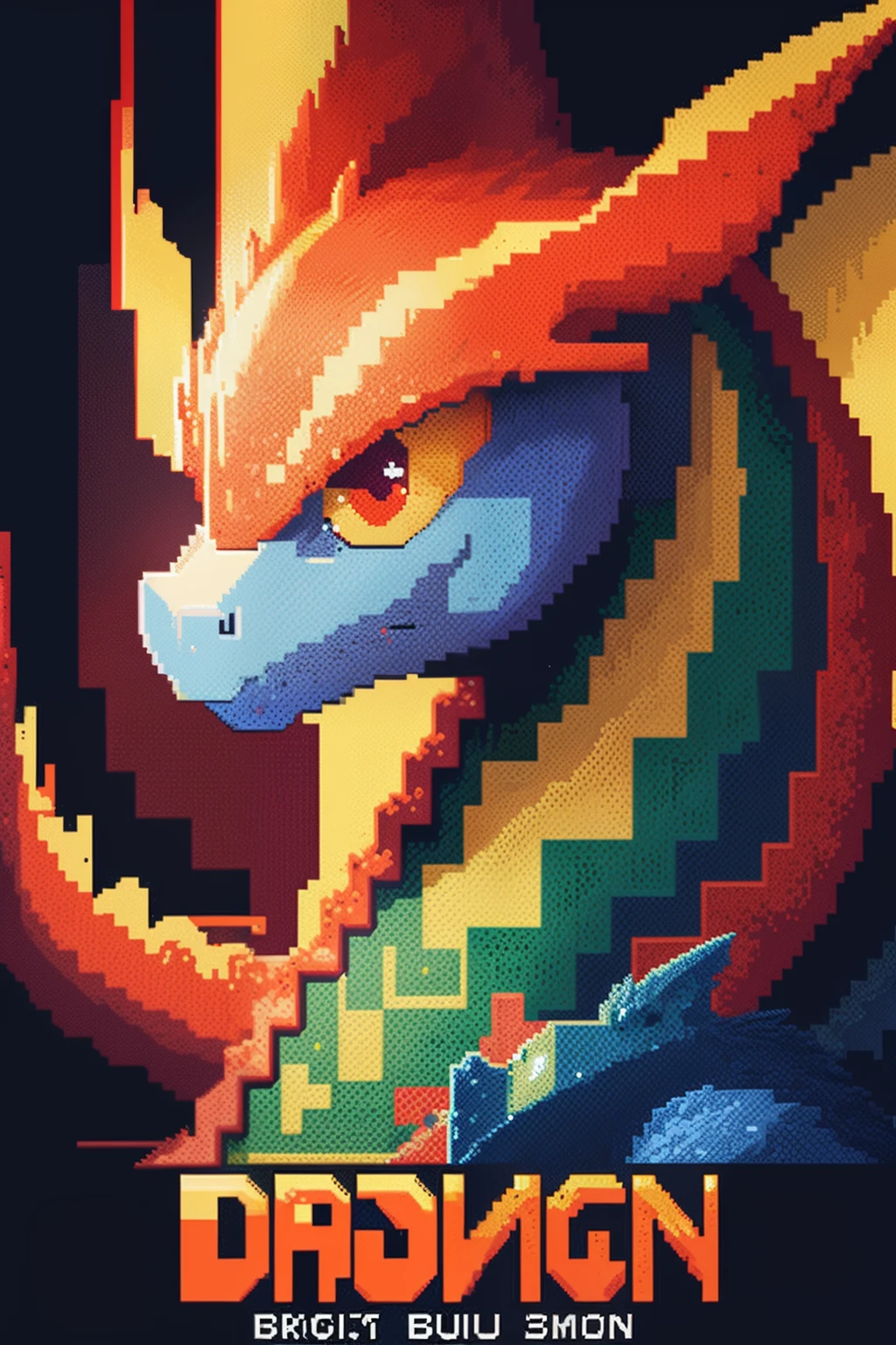 Close-up of pixel image of dragon, Dragon pixel art, 1 0 0 0 x 1 0 0 0 pixel art, pixel art sprite, videogame sprite, high quality pixel art, Pixel art vintage Digimon bitmap, For red and blue Digimon,Pixel uh, 32-bit pixel art, vintage art, pixel art 8 - bit, pixelart style