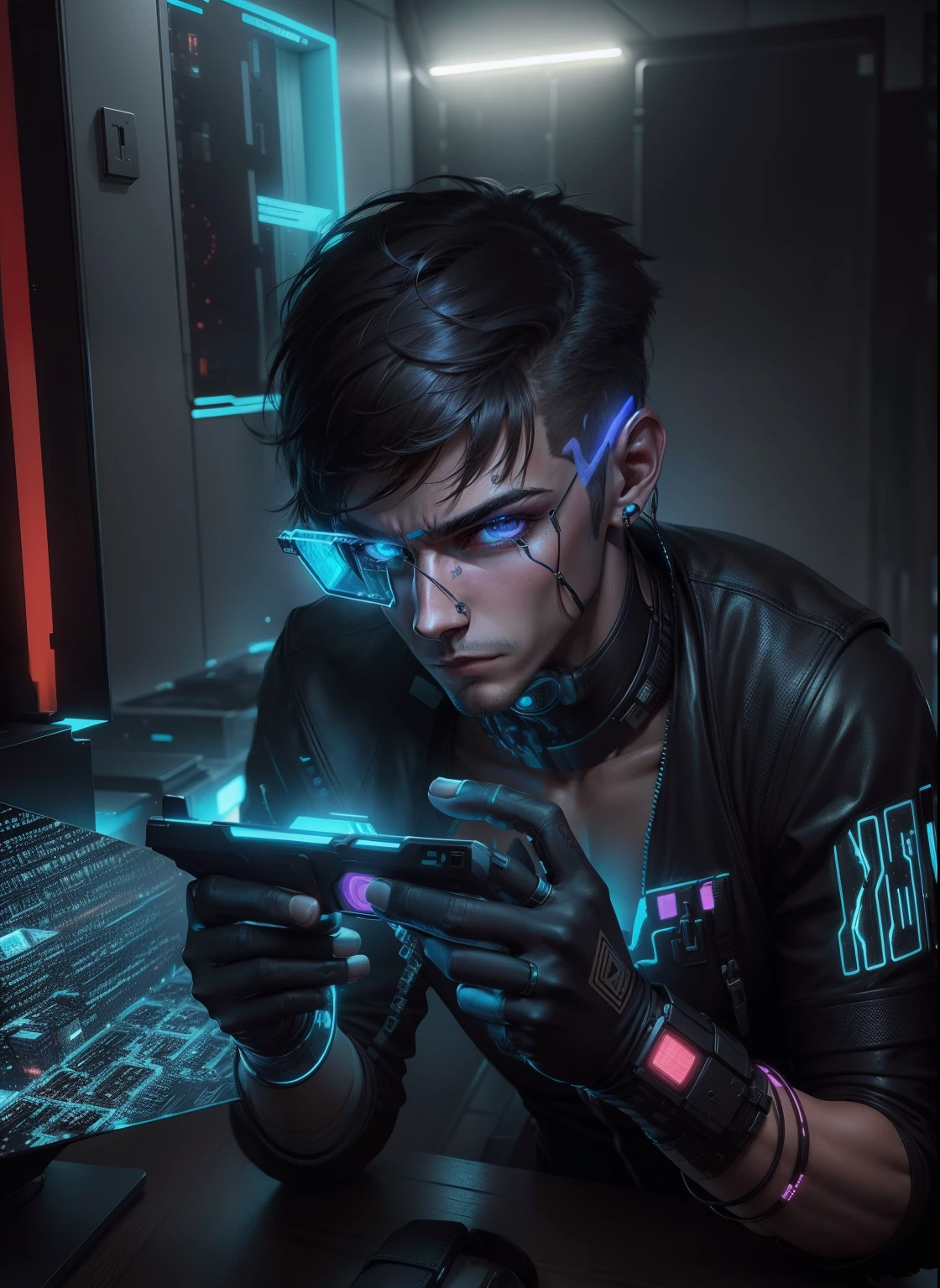Change background cyberpunk handsome boy, realistic face, 8k, ultra realistic,