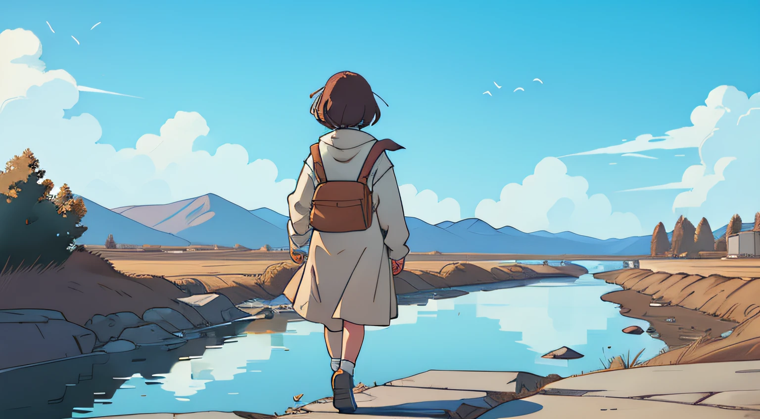 Girl Walking On Riverbed