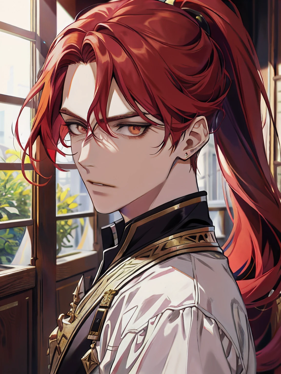 Anime - a style image of a woman with red hair and glasses, Beautiful androgynous prince, handsome guy in demon killer art, Delicate androgynous prince, Anime portrait of a handsome man, Anime handsome man, Detailed digital anime art, detailed anime character art, Stunning anime face portrait, male anime character, orange - haired anime boy, Handsome prince, a beautiful anime portrait