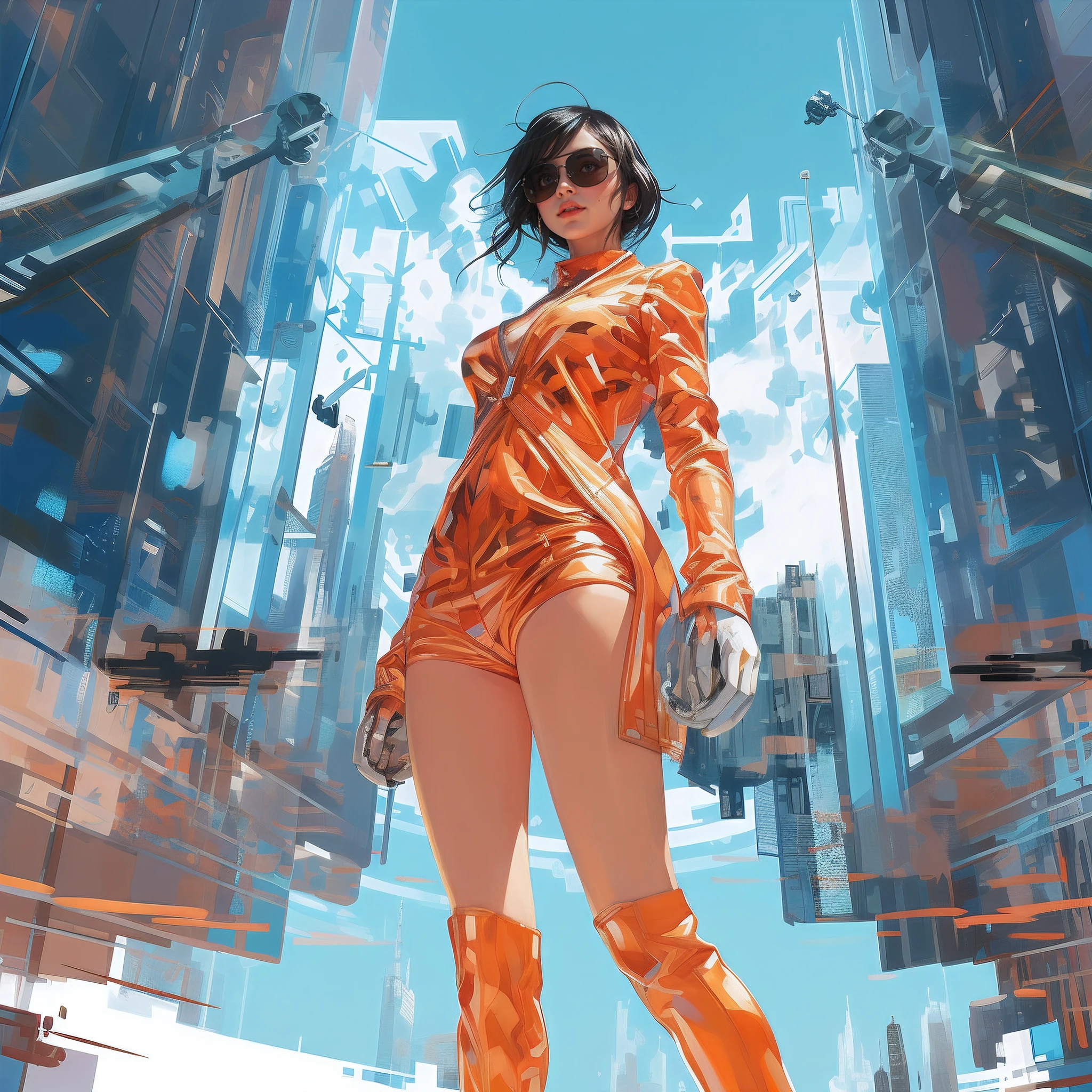 Unreal engine, wearing sunglasses, vibrant colors, reflection