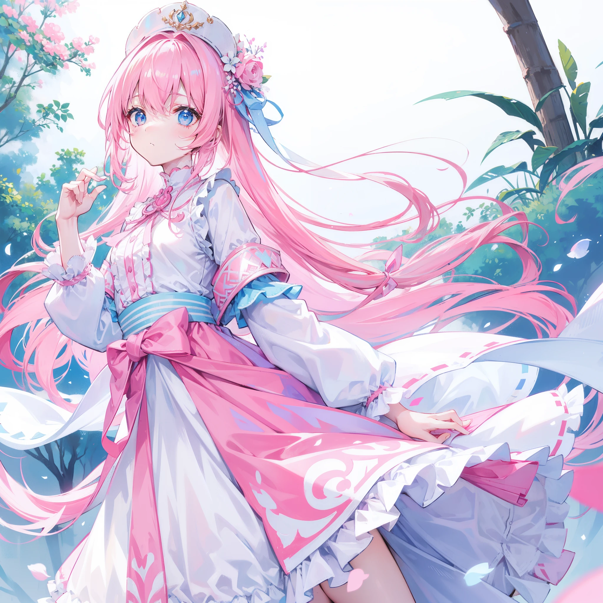 Long hair with light pink and white,Blue, White and pink clothes,She is a cute and cute girl,Transfer sister,It looks very light and gentle