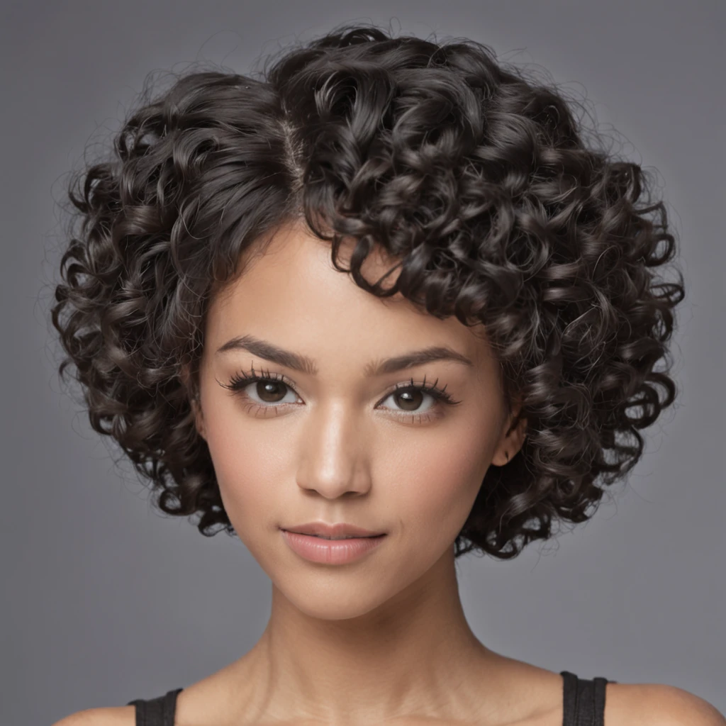 African American girl around 30 years old with curly hair, curly and short top hair, Short black curly hair, Short curly hair, curly bang, very short curly hair, Black curly hair, Messy curls, Roll and blanch, Curly Black Hair Natural black hair，8 inches long