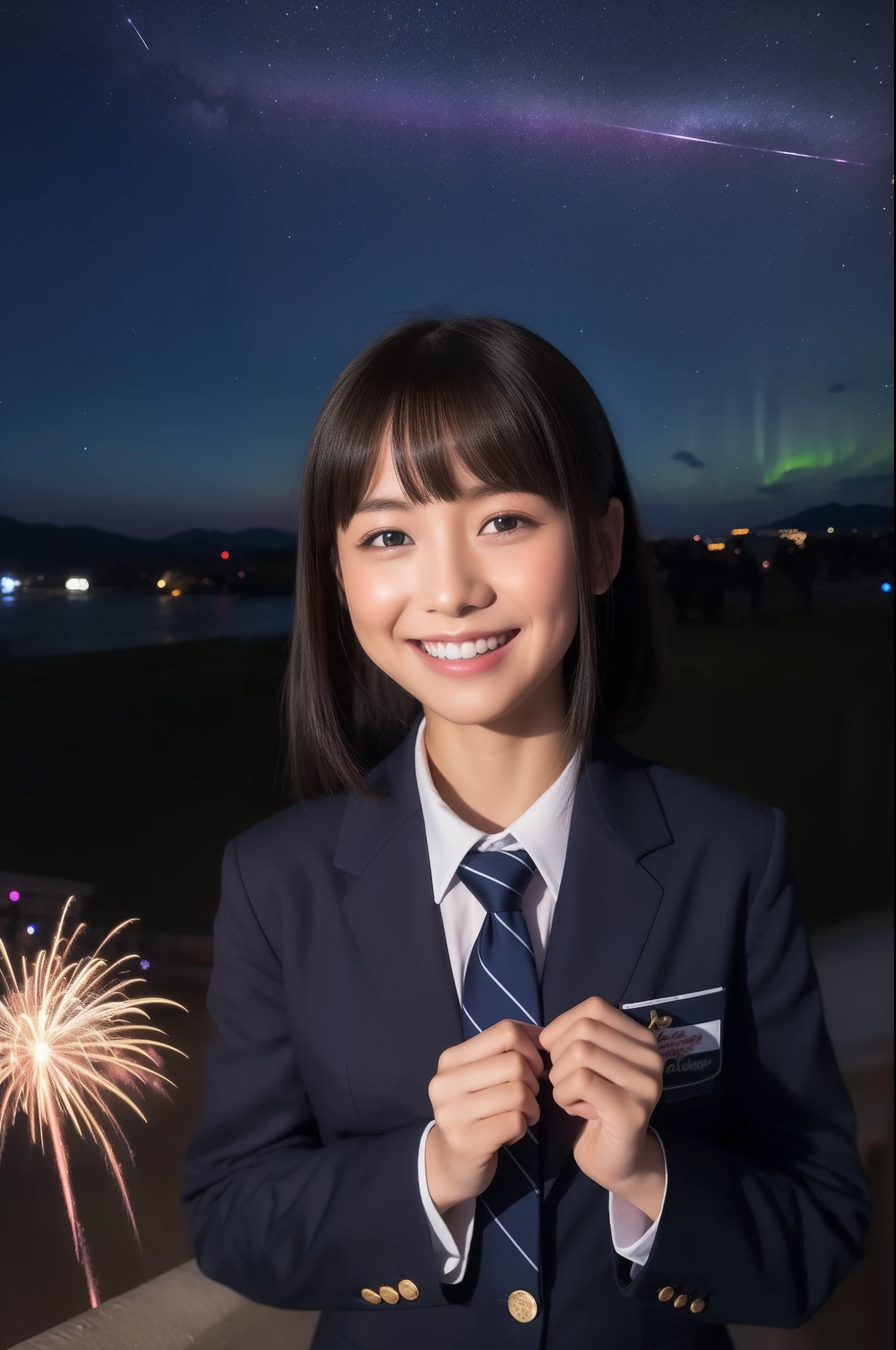 A smile、hi-school girl、校服、While doing fireworks、starrysky、Aurora