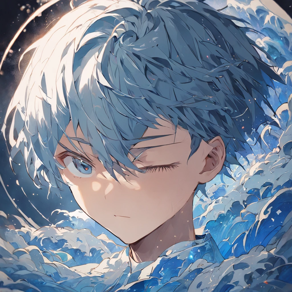 (White background:1.4),(Silhouette of a boy's head, Eyes closed, Short blue and bowl hair, Oriental elements),(Chinese illustration:1.3,paper art:1.3, Quilted paper art:1.2),( Reasonable design logo, Clear lines, High sharpness,Best quality, Very detailed, Masterpiece, movie light effect, 4K ), bowl haircut, undercut hair
