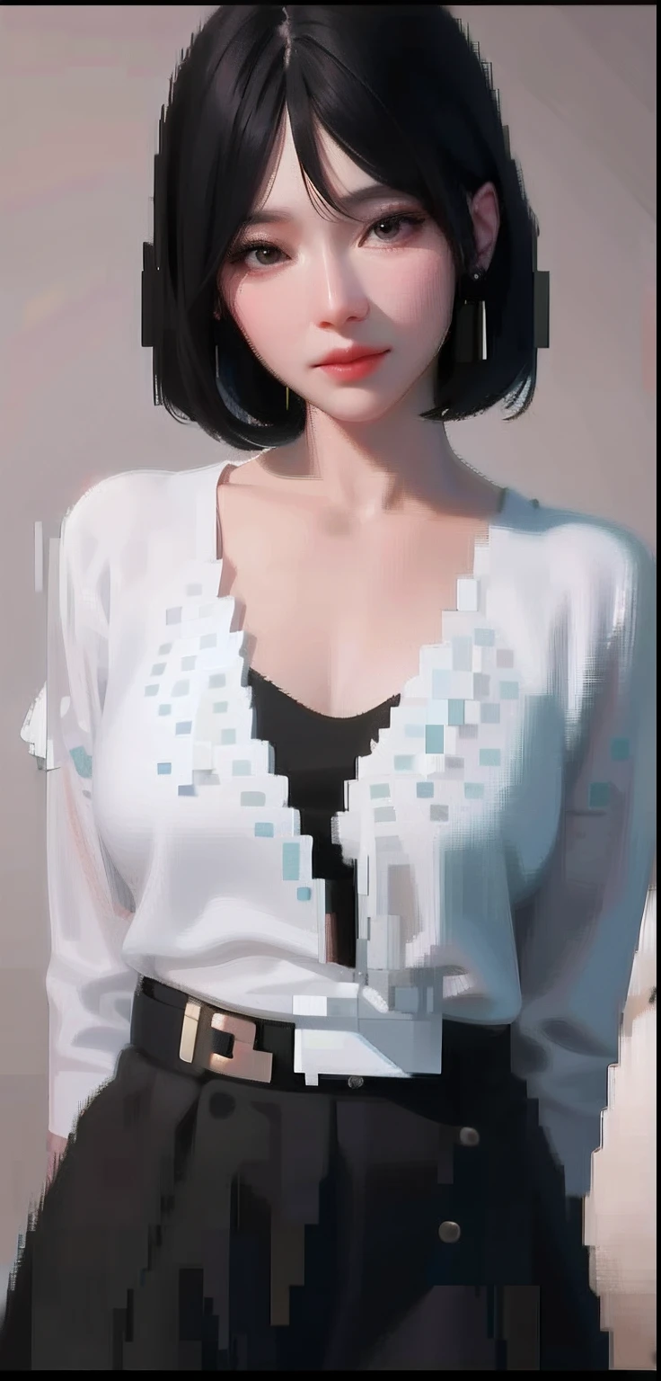 Close-up of a woman in a white shirt and black dress, digital art of an elegant, by Russell Dongjun Lu, author:yanjun cheng, inspired by Gao Cen, digital art - w 640, Guviz-style artwork, inspired by Yanjun Cheng, semi - realistic render, lei min, Guviz,8K Ultra Clear,Bigchest,seminude