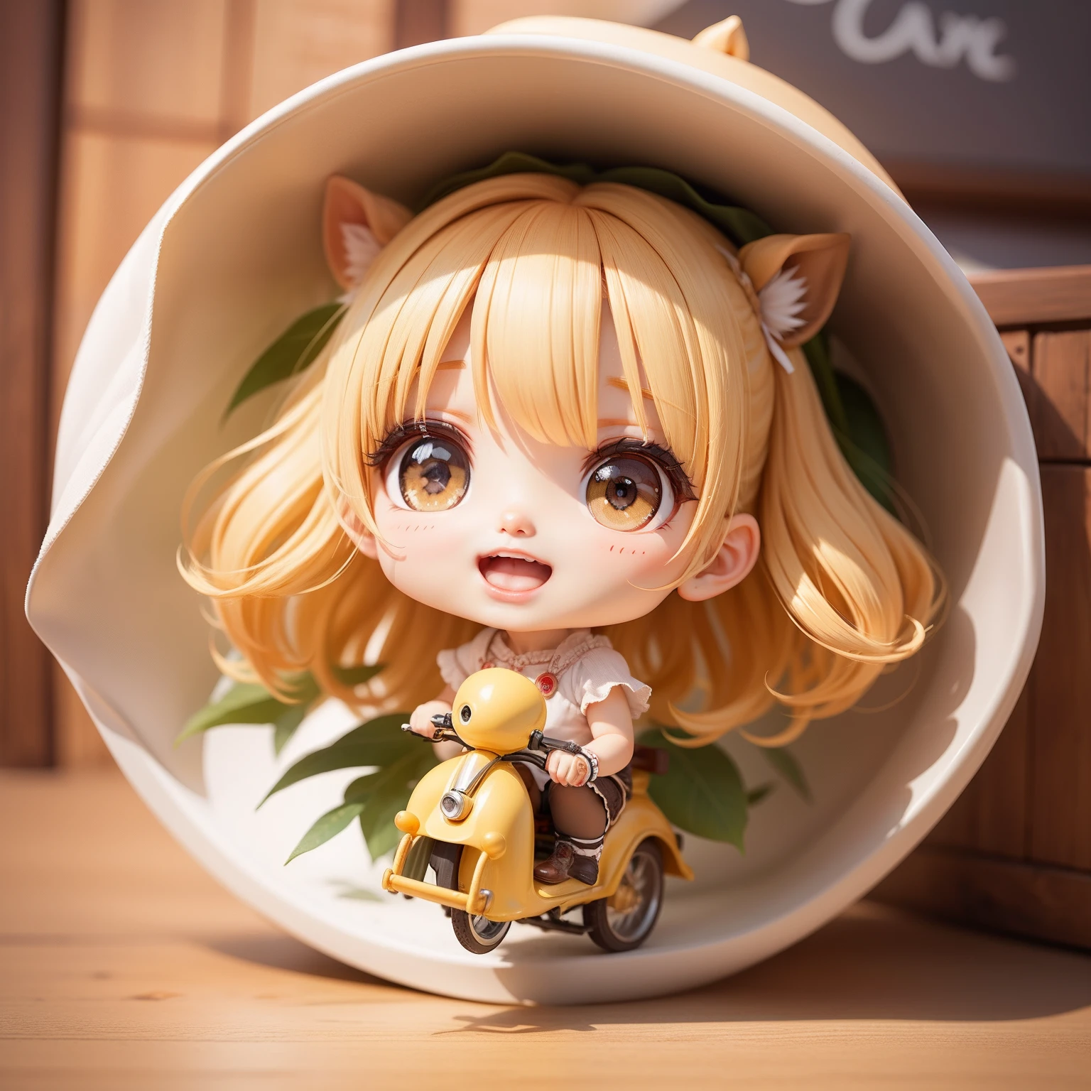 Cute Baby Chibi Anime,(((Super masterpiece、top-quality、ultra-detailliert、1 girl in、Chibi:1.5)))、outside of house、(horse riding:1.3)、(ride horse🏇🏇🏇:1.2)、Smile with open mouth、Small face、Looking at the camera、A detailed face、highdetailskin、Natural yellow Sauvage hair、Steppe in fairytale land(Chibi:1.4)