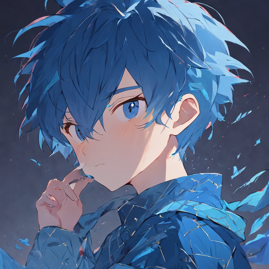 (blue background:1.4),(Silhouette of a boy's head, Eyes closed, blue hair, Oriental elements),(Chinese illustration:1.3,paper art:1.3, Quilted paper art:1.2),( Reasonable design logo, Clear lines, High sharpness,Best quality, Very detailed, Masterpiece, movie light effect, 4K ), bowl haircut, undercut hair