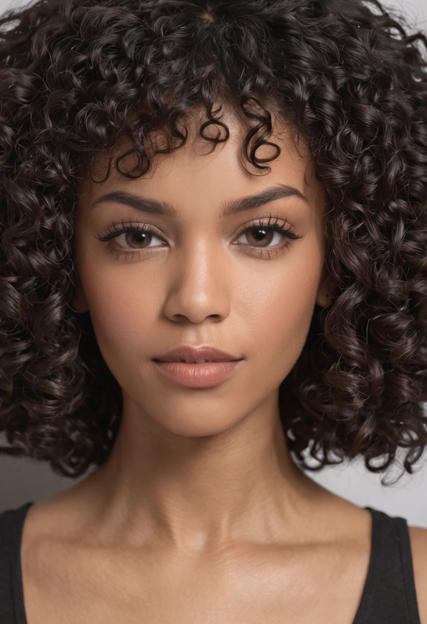 African-American girl about 40 years old 8 inches long curly hair, curly and short top hair, Short black curly hair, Short curly hair, curly bang, very short curly hair, Messy curls, Curly Black Hair Natural black hair,