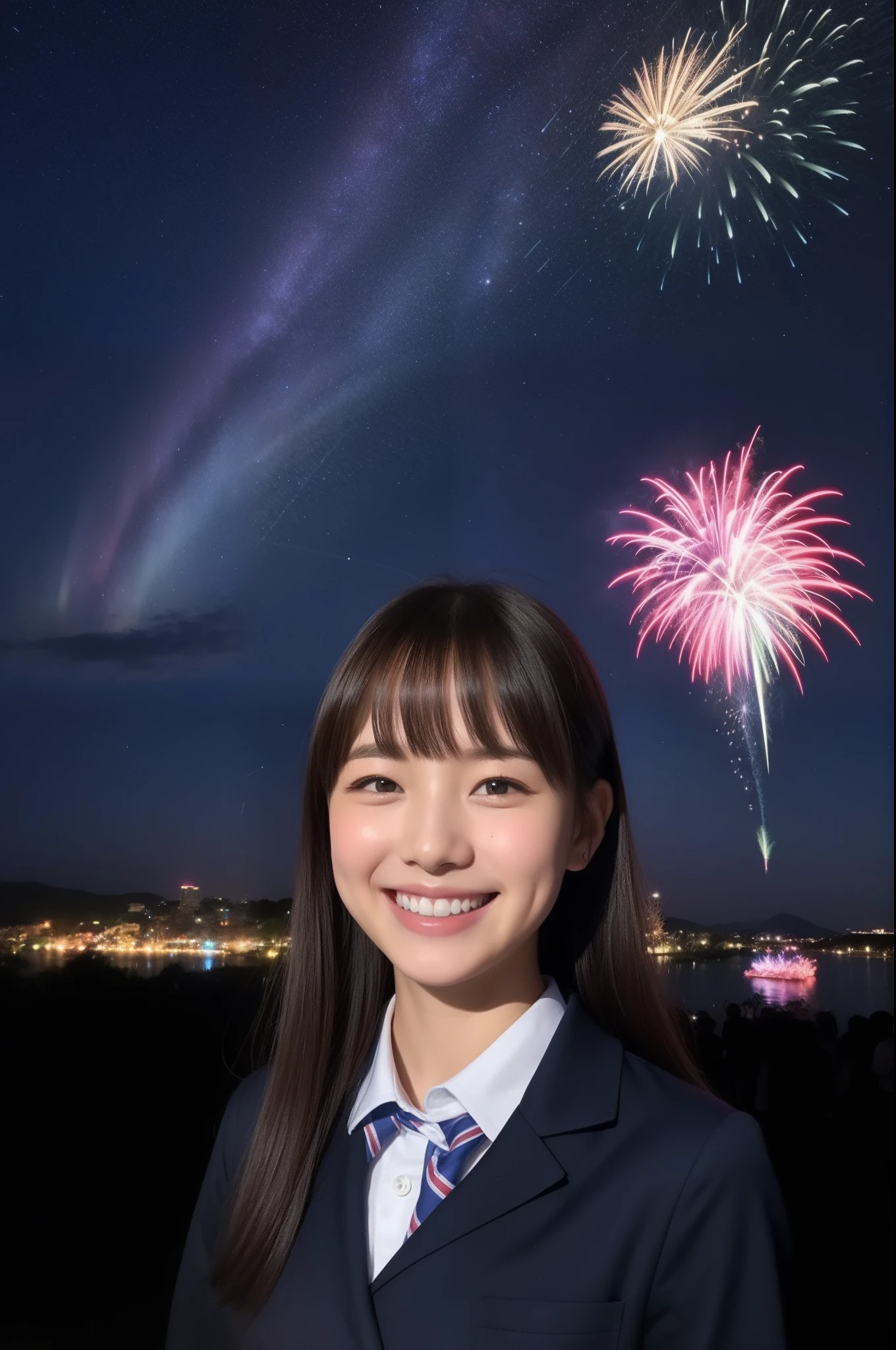 A smile、hi-school girl、校服、While doing fireworks、starrysky、Aurora