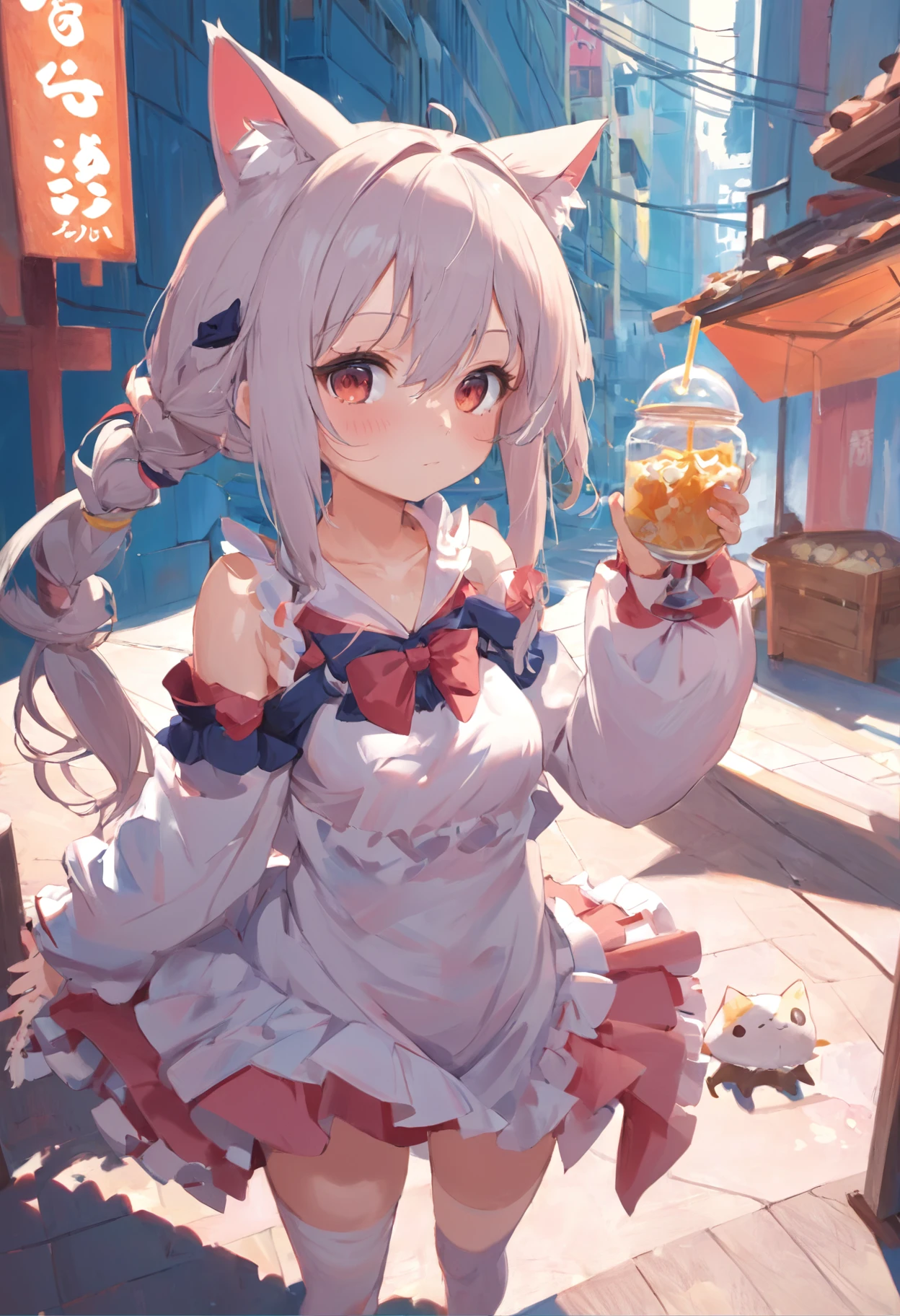 No ruffles are needed on the arms,Fique no jardim,Anime cat ear girl wearing a piece, Dressed Lori having breakfast, small curvy loli, Arte no estilo de Guweiz, Guweiz em Pixiv ArtStation, Guweiz em ArtStation Pixiv, Guweiz, menina pequena loli, Soft anime illustration, Visuais de anime de garotas fofas, arte de anime digital detalhada