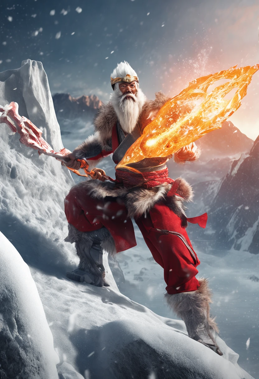 Sun Wukong violently fights Laifu, ice shooter, watching the battle, ice and snow, volcano