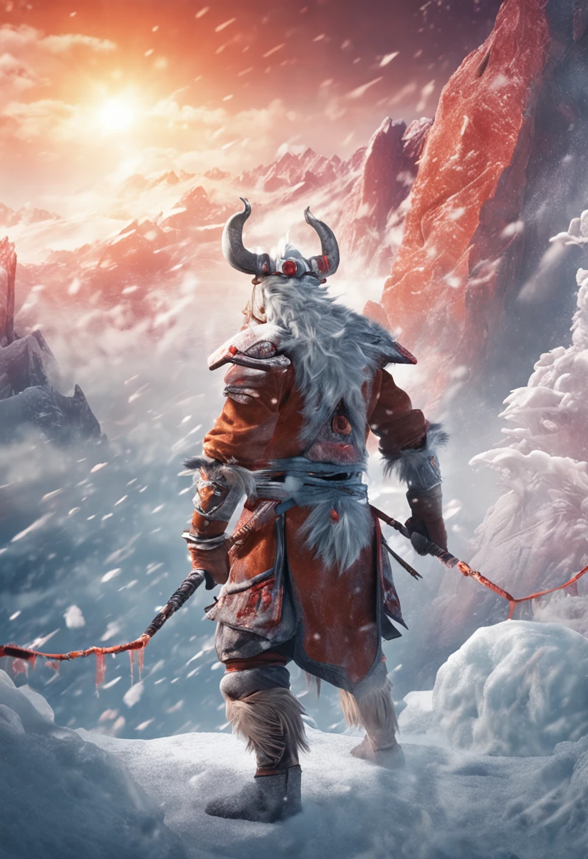 Sun Wukong violently fights Laifu, ice shooter, watching the battle, ice and snow, volcano