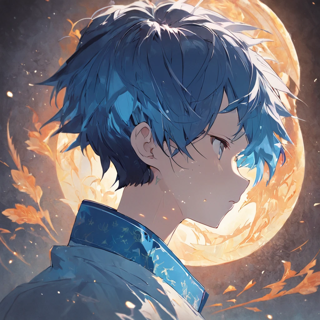 (White background:1.4),(Silhouette of a boy's head, Eyes closed, Short blue and bowl hair, Oriental elements),(Chinese illustration:1.3,paper art:1.3, Quilted paper art:1.2),( Reasonable design logo, Clear lines, High sharpness,Best quality, Very detailed, Masterpiece, movie light effect, 4K ), bowl haircut, undercut hair, straight hair