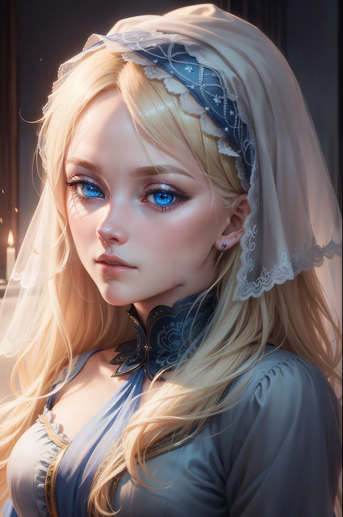 blond woman with blue eyes and a veil on her head, soft portrait shot 8 k, photorealistic beautiful face, 8k portrait render, realistic beautiful face, beautiful realistic face, photorealistic anime girl render, hyperrealistic beautiful face, 8 k realistic digital art, realistic digital art 4k, realistic digital art 4 k, very realistic digital art