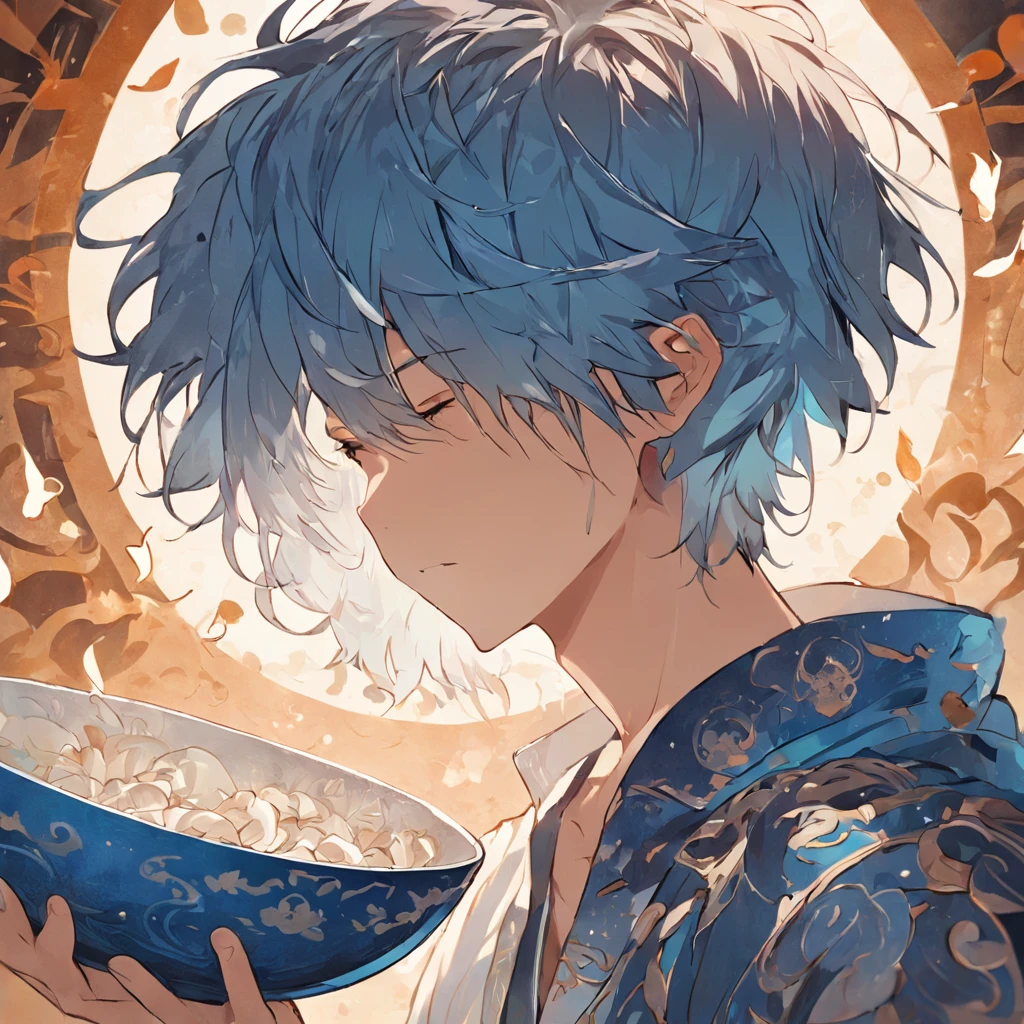 (White background:1.4),(Silhouette of a boy's head, Eyes closed, Short blue and bowl hair, Oriental elements),(Chinese illustration:1.3,paper art:1.3, Quilted paper art:1.2),( Reasonable design logo, Clear lines, High sharpness,Best quality, Very detailed, Masterpiece, movie light effect, 4K ), bowl haircut, undercut hair, straight hair (messy hair:0.0) (straight hair:1.8)