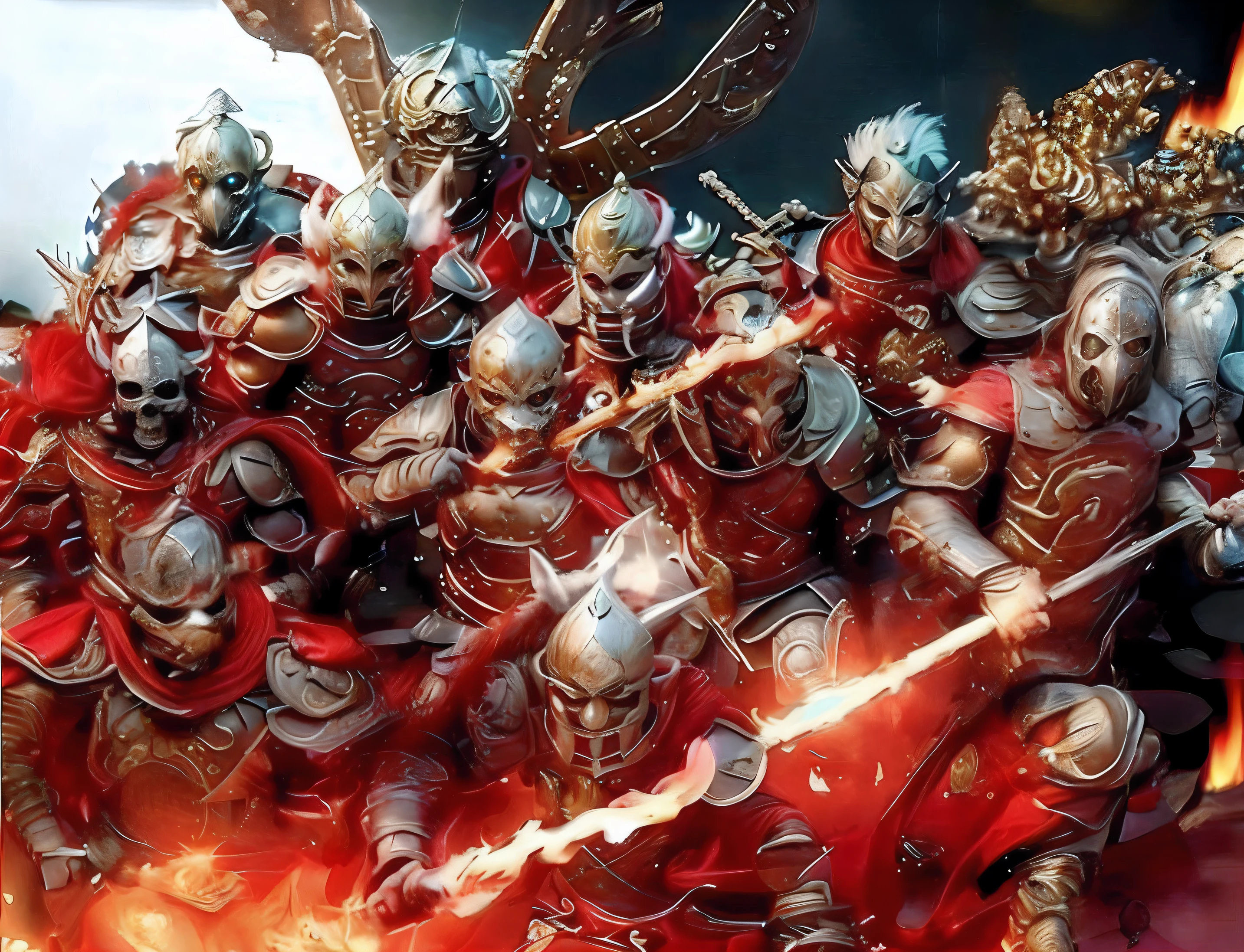 there are many people dressed in armor and holding swords, warforged, epic fantasy digital art style, unreal engine fantasy art, epic fantasy digital art, guildwar artwork, undead soldiers in background, fantasy epic digital art, fighting fantasy army, epic fantasy art style hd, d & d fantasy digital art, epic fantasy game art, wretched and corrupted knights