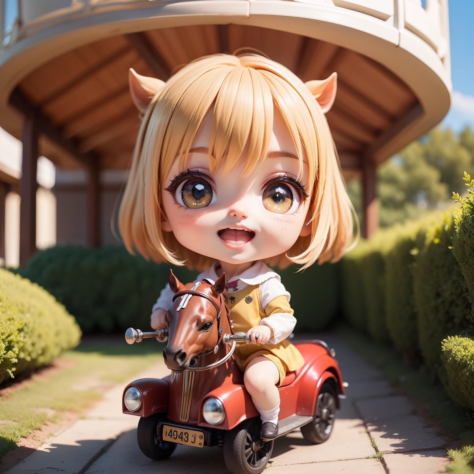 SeaArt Bot
Txt2Img
Cute Chibi Anime,(((Super masterpiece、top-quality、ultra-detailliert、1 girl in、Chibi:1.5)))、outside of house、(horse riding:1.3)、(ride horse🏇🏇🏇:1.2)、Smile with open mouth、Small face、Looking at the camera、A detailed face、highdetailskin、Natural yellow Sauvage hair、Hippodrome in fairytale land(Chibi:1.4)