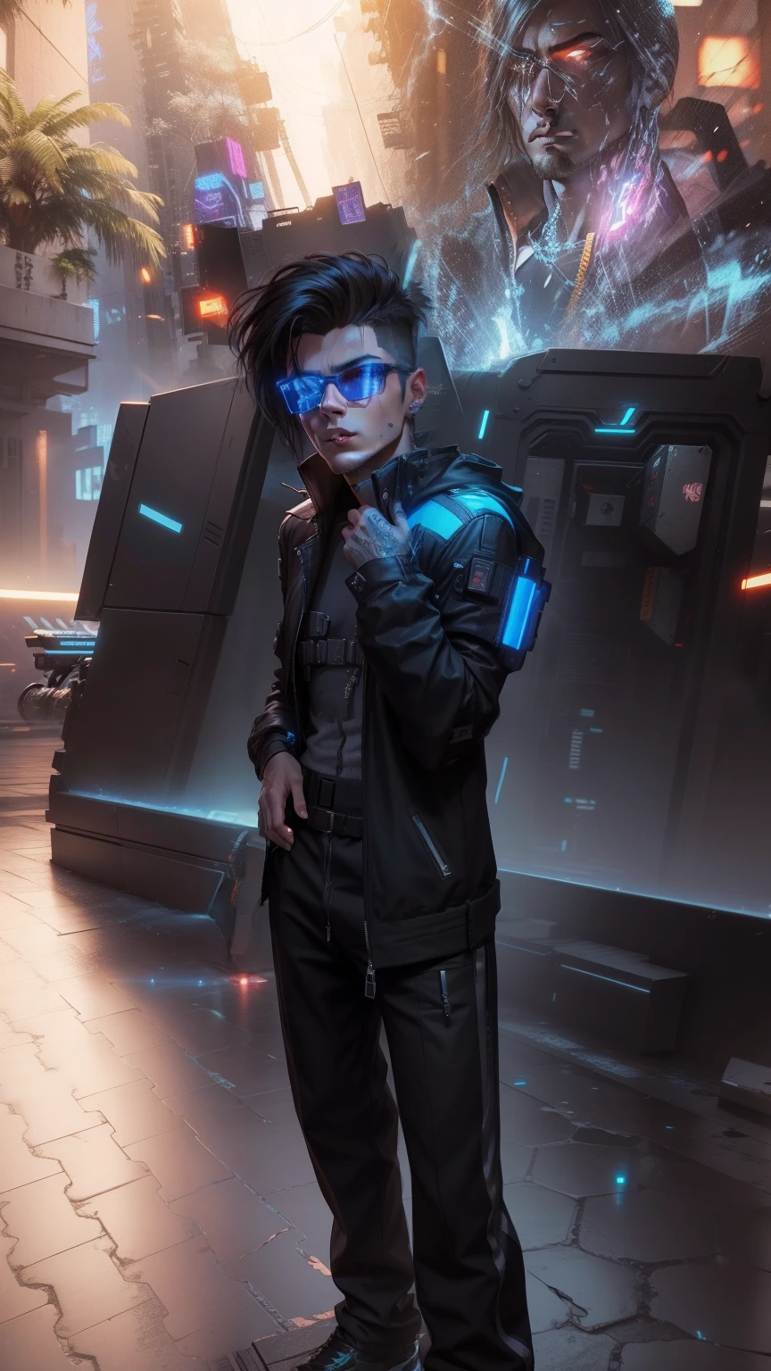 Change background cyberpunk handsome boy, realistic face, 8k, ultra realistic