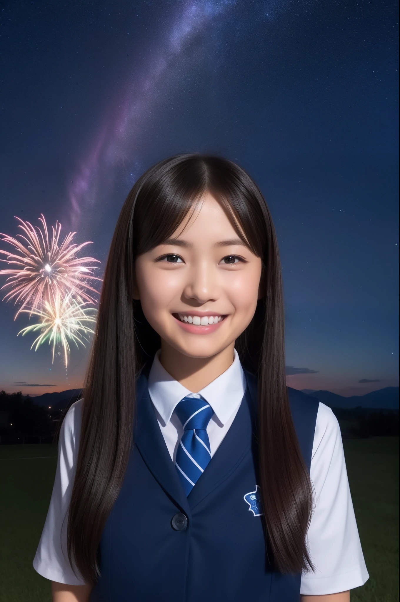 A smile、hi-school girl、校服、While doing fireworks、starrysky、Aurora
