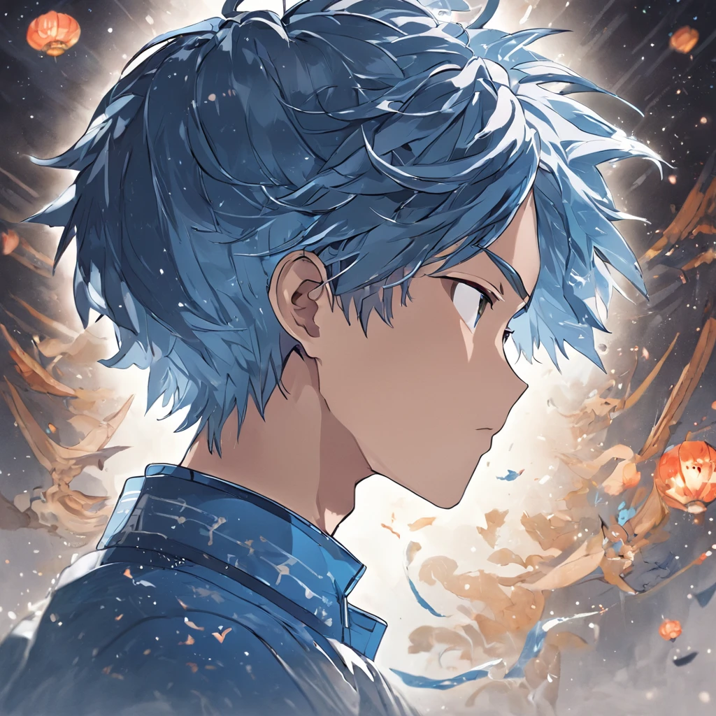 (White background:1.4),(Silhouette of a boy's head, Eyes closed, Short blue and bowl hair, Oriental elements),(Chinese illustration:1.3,paper art:1.3, Quilted paper art:1.2),( Reasonable design logo, Clear lines, High sharpness,Best quality, Very detailed, Masterpiece, movie light effect, 4K ), undercut hair