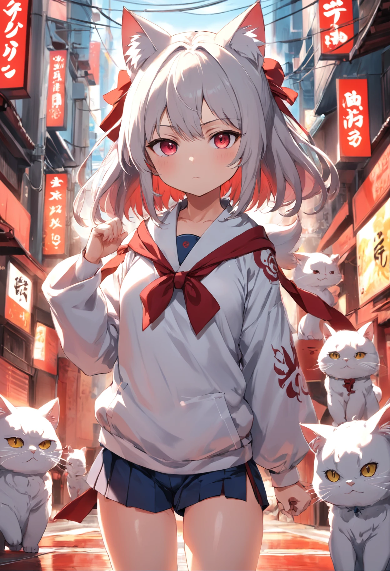anime com orelhas de rato e casaco vermelho no quarto do tatame, Meninato ao redor,estilo anime 4K, Kawacy, menina animerelhas de gato, gato anime, Anime Art Wallpaper 8K, gato anime bonito, gato anime bonito, badass anime 8 k, Anime Art Wallpaper 4K, Anime Art Wallpaper 4K, Papel de parede anime 4k, Guweiz