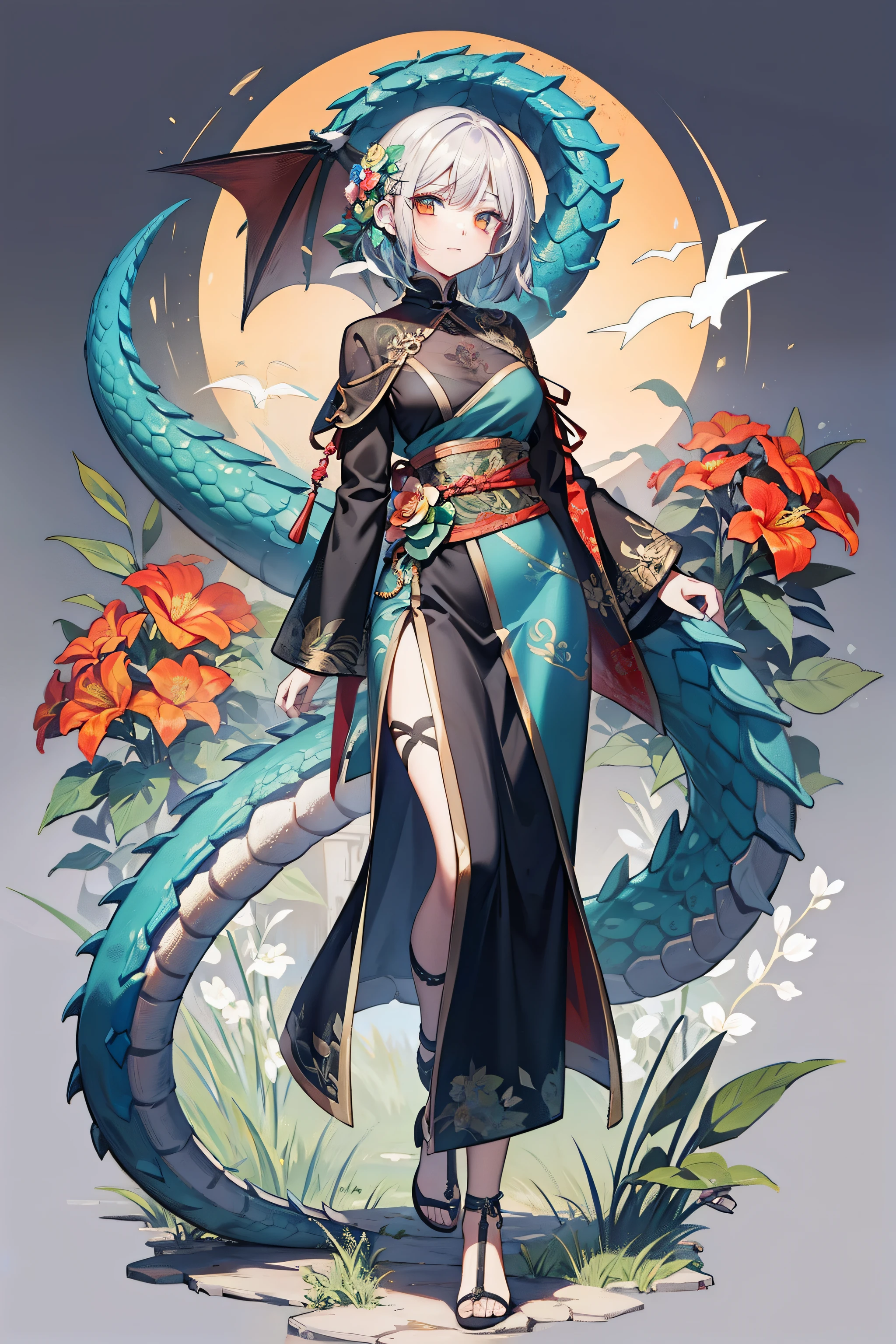 Dragon and plant floral motifs combined