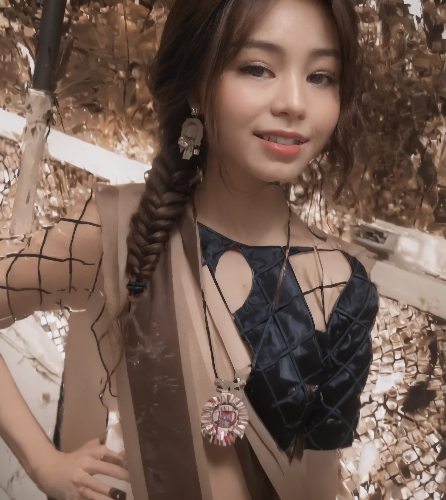 ((Best quality, 8k, Masterpiece :1.3)), Focus: 1.2, Perfect Body Beauty: 1.4, Slim Abs: 1.2, ((Dark Brown Hair, 1.2)), 20 years old girl, tareme, no makeup, blurred background, hospital, (nurse: 1.0), lush hair, breasts, exposed cleavage