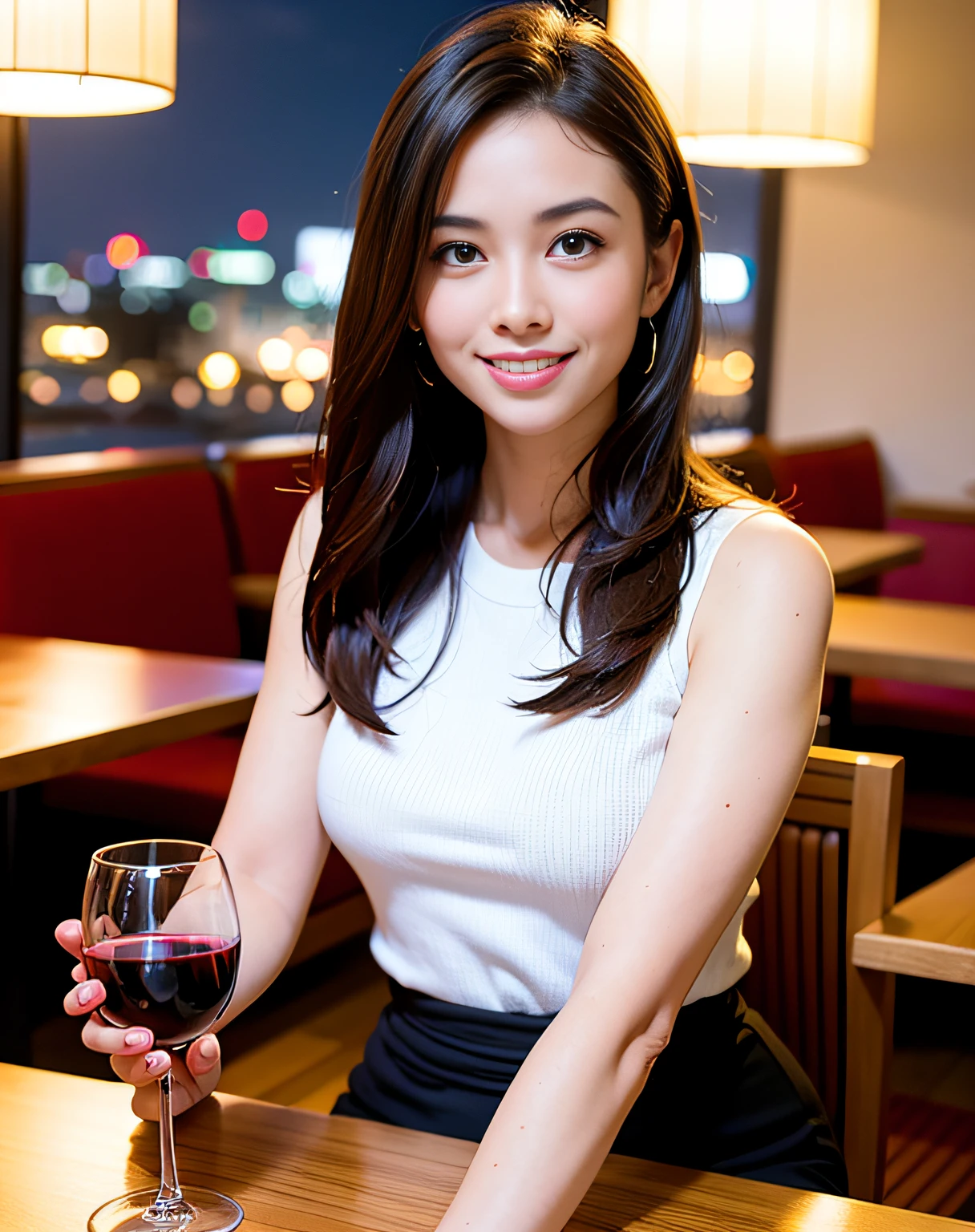 ((Highest quality、8k、masterpiece:1.3))、slimカップル、modelカップル、(Realistic, Intricate details:1.2), full-course dinner、Wine Party、Amazing view of the sunset sky and clouds、A bright smile、The wonderfulness of smile、Bright image、The beauty of wine, Beautiful Face, blue eyes, The light shines on your face, blush, short hair,Bright Face、 (Age 37), 39 years old, red wine 、Appetizers、Italian food、Wine bottle、Champagne、sparkling wine、Two beauties、Brown Hair、Shortcuts、Long sleeve shirt、dress、Beautiful woman 1, (slimな顔), (The body is slim), (Brown Hair), (Shortcuts), cheeks turn a little red,Attractive beauty、restaurant, In a prominent place (From the waist up) Nova Frog Style, actress, model, Upper Body, White wine, slim, wine glass, 中央に置かれたwine glass, smile, (smile: 1.15), Beautiful fine grain, Depth f/2,saturation, High Contrast, Strong light and shadow,Moist Body:1.5、3D texture、Delicate eyes、Brown Hair、The hair is very shiny、