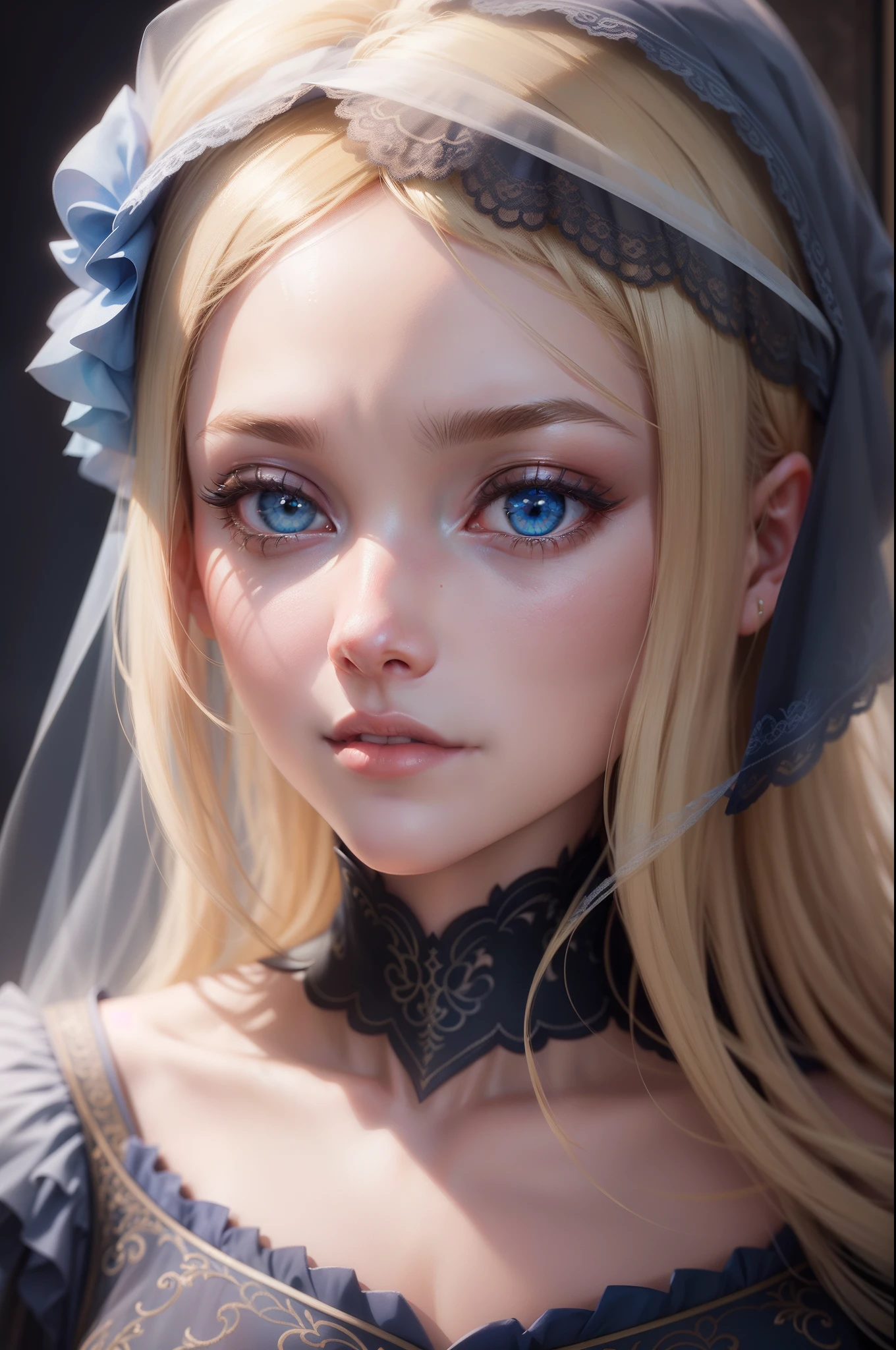 Blonde woman with blue eyes and veil on head、Soft portrait shots 8 k、Photorealistic beautiful face、8K portrait rendering、Realistic beautiful face、beautiful realistic face、photorealistic anime girl render、hyperrealistic beautiful face、8K realistic digital art、realistic digital art 4k、realistic digital art 4 k、very realistic digital art,dynamic angle, full body