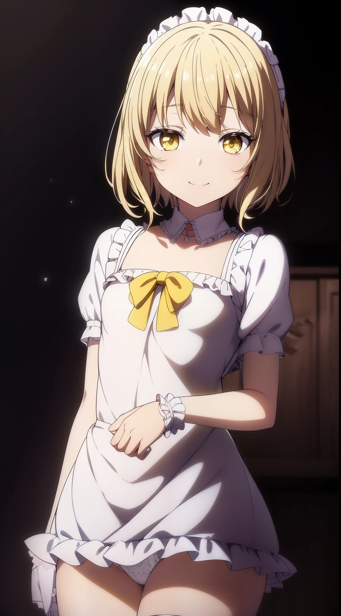 Anime girl in a short dress with a yellow bow - SeaArt AI