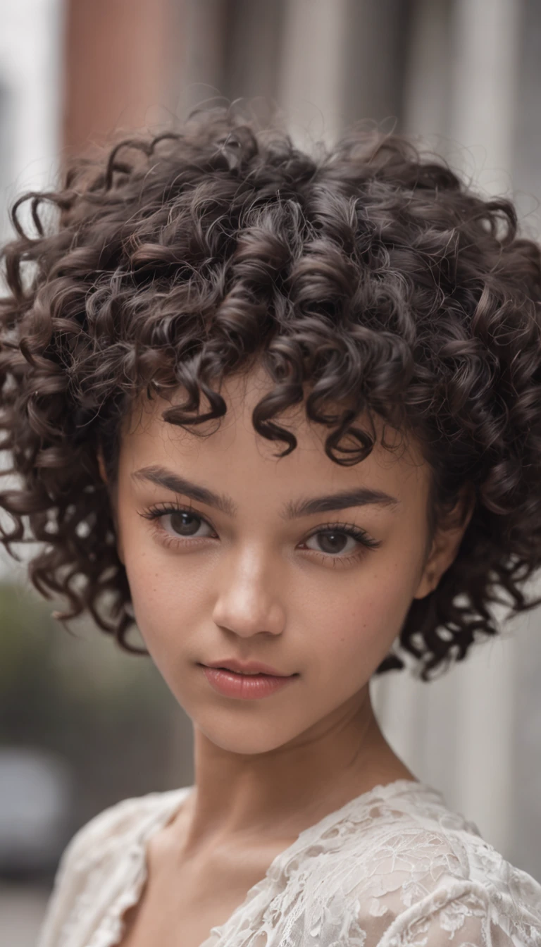 African American girl about 25 years old 8 inches long curly hair, curly and short top hair, Short black curly hair, Short curly hair, curly bang, very short curly hair, Messy curls, Curly Black Hair Natural black hair,Street photography,Street photography,